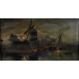 Dutch School, 20th century, Moonlit river landscape with windmills, signed and dated 1894, oil on ca