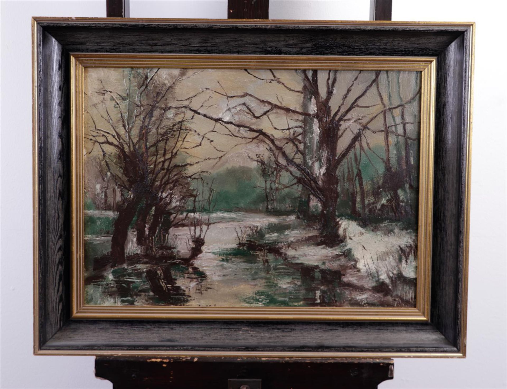 Belgian School, 20th century, Pollar willows on a ditch, signed 'A de Lange' and dated ''1940', oil  - Image 2 of 3