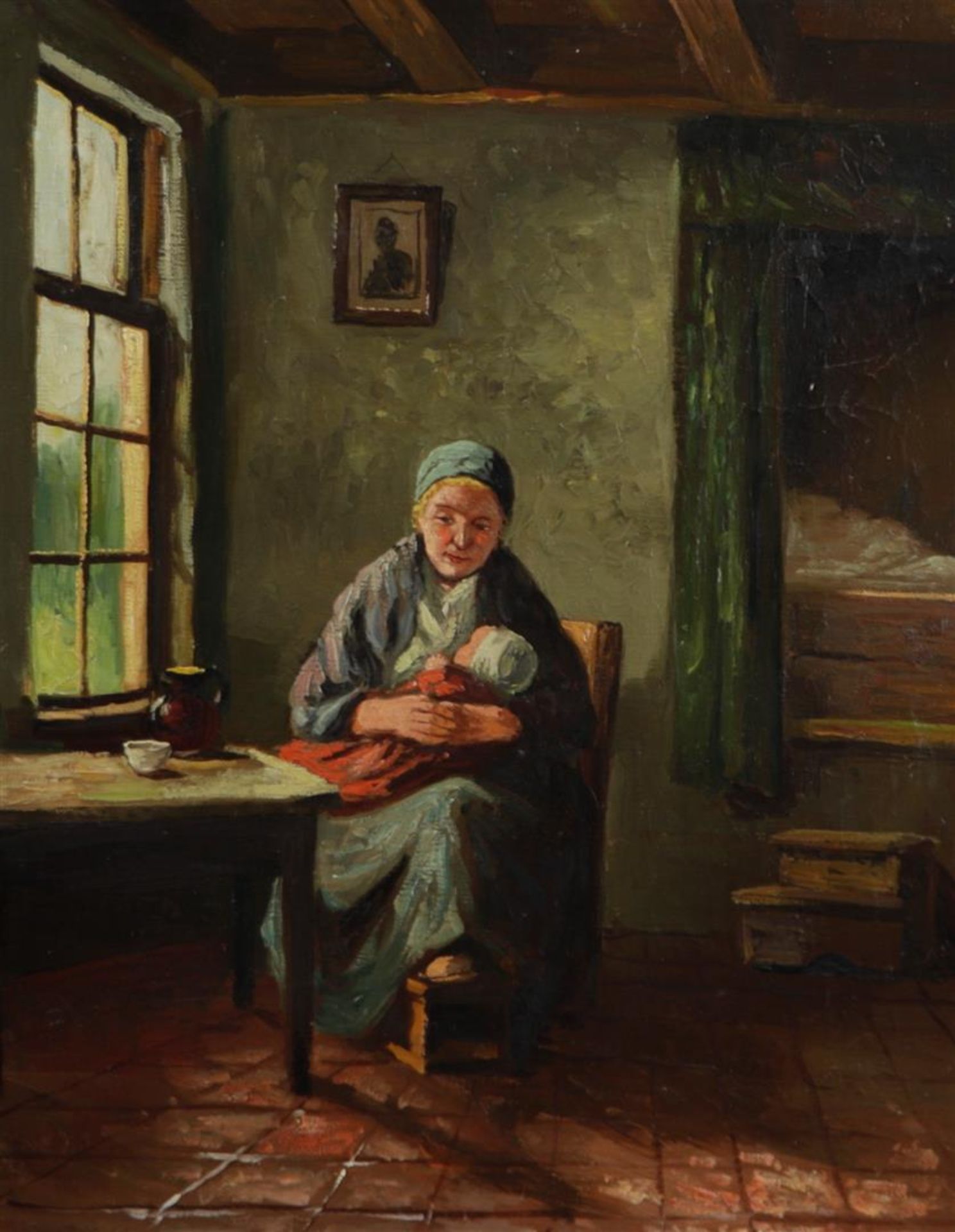 Dutch School, 20th century, mother with child, oil on canvas,