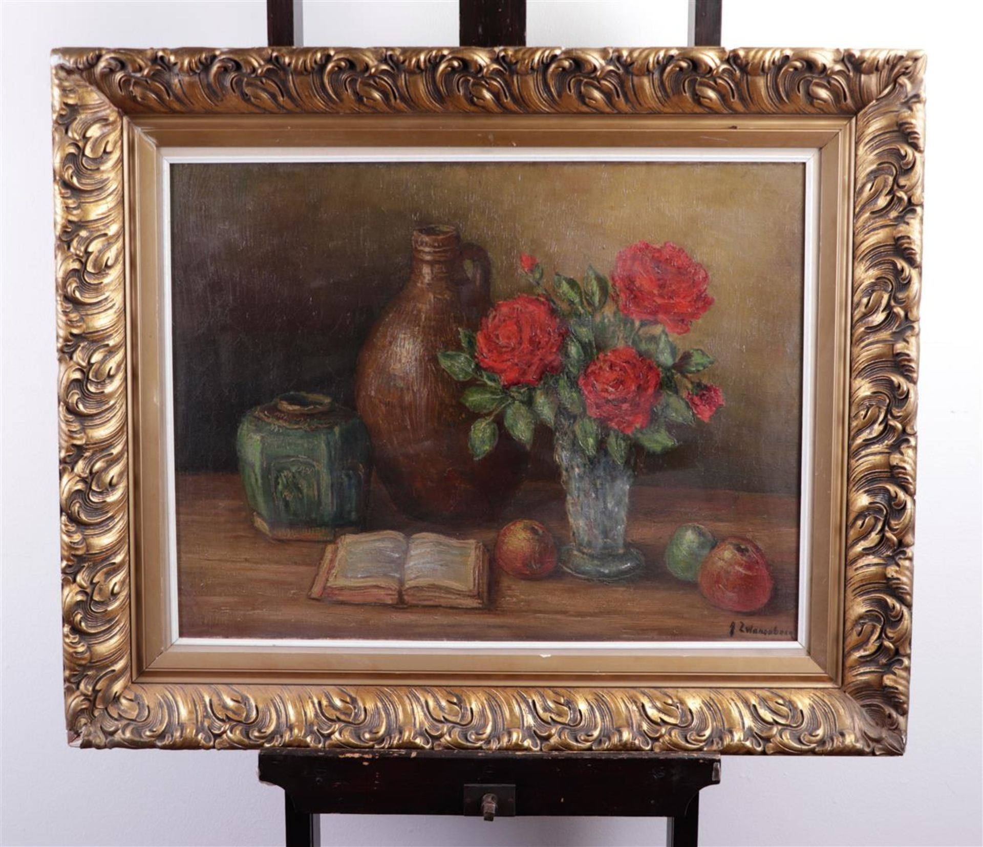 Dutch School, 20th century, Still life with ginger jar and roses, signed 'J. Zwanenburg' (bottom rig - Bild 2 aus 4