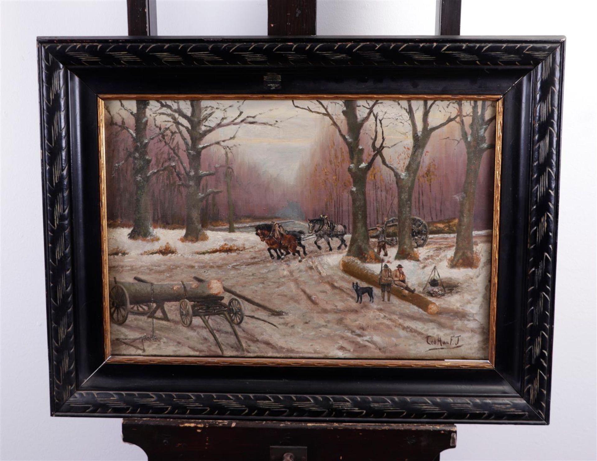 Dutch School, Woodmen in winter, signed 'Ten Hag', oil on canvas,
40 x 60 cm. - Bild 2 aus 4