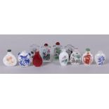 A lot of various porcelain and glass snuff bottles. China, 19/20th century.