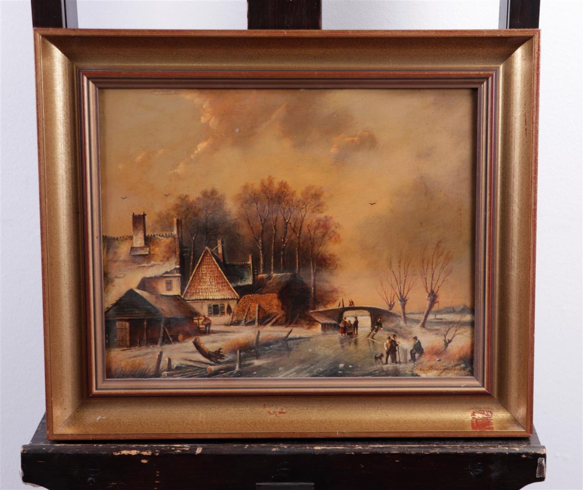 Dutch School, 20th century, Winter landscape with skaters on the ice, signed 'Marijnissen' (bottom r - Bild 2 aus 4