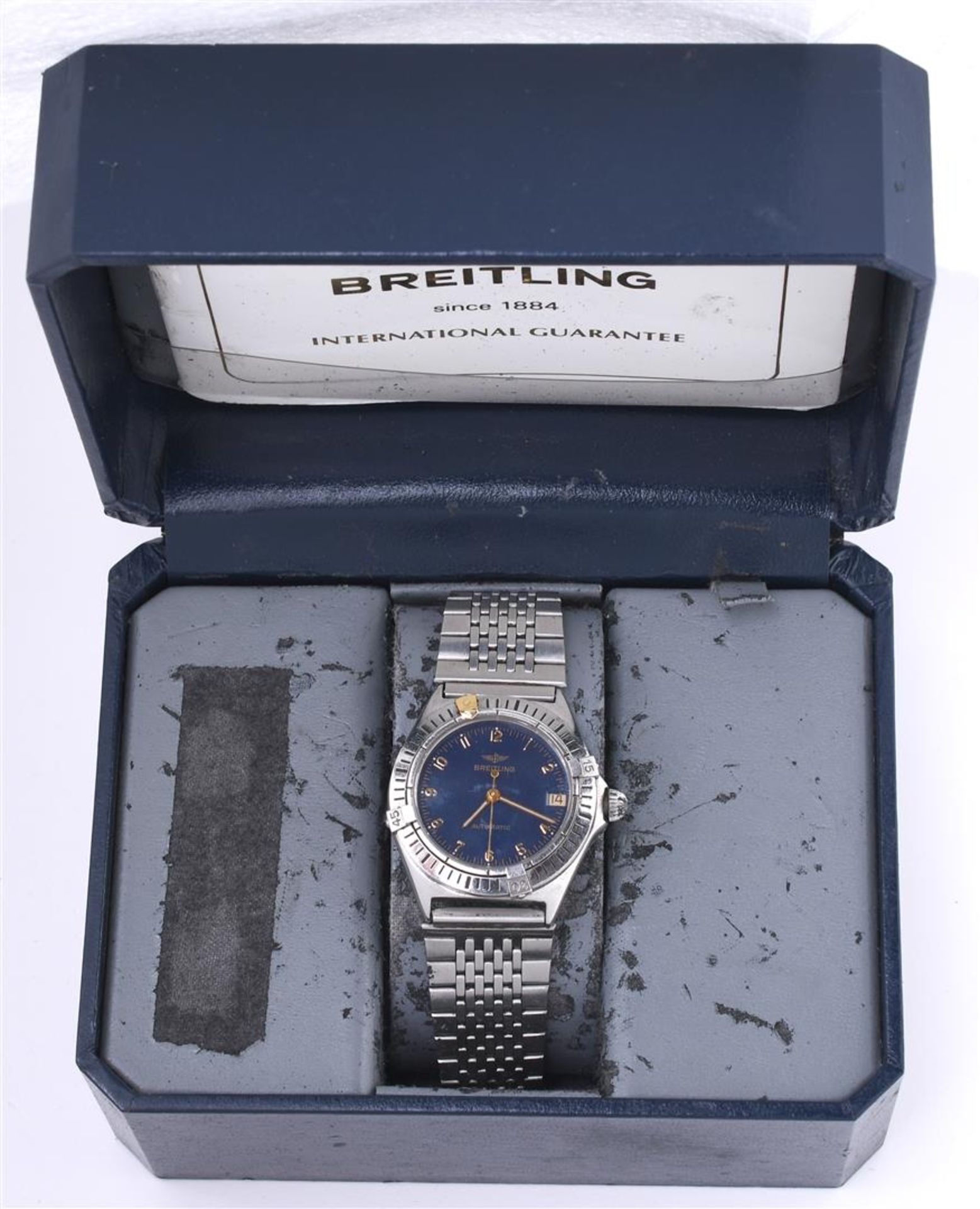 Breitling Callistino. The blue dial has Arabic numerals and date indication, stainless steel braided - Image 7 of 8