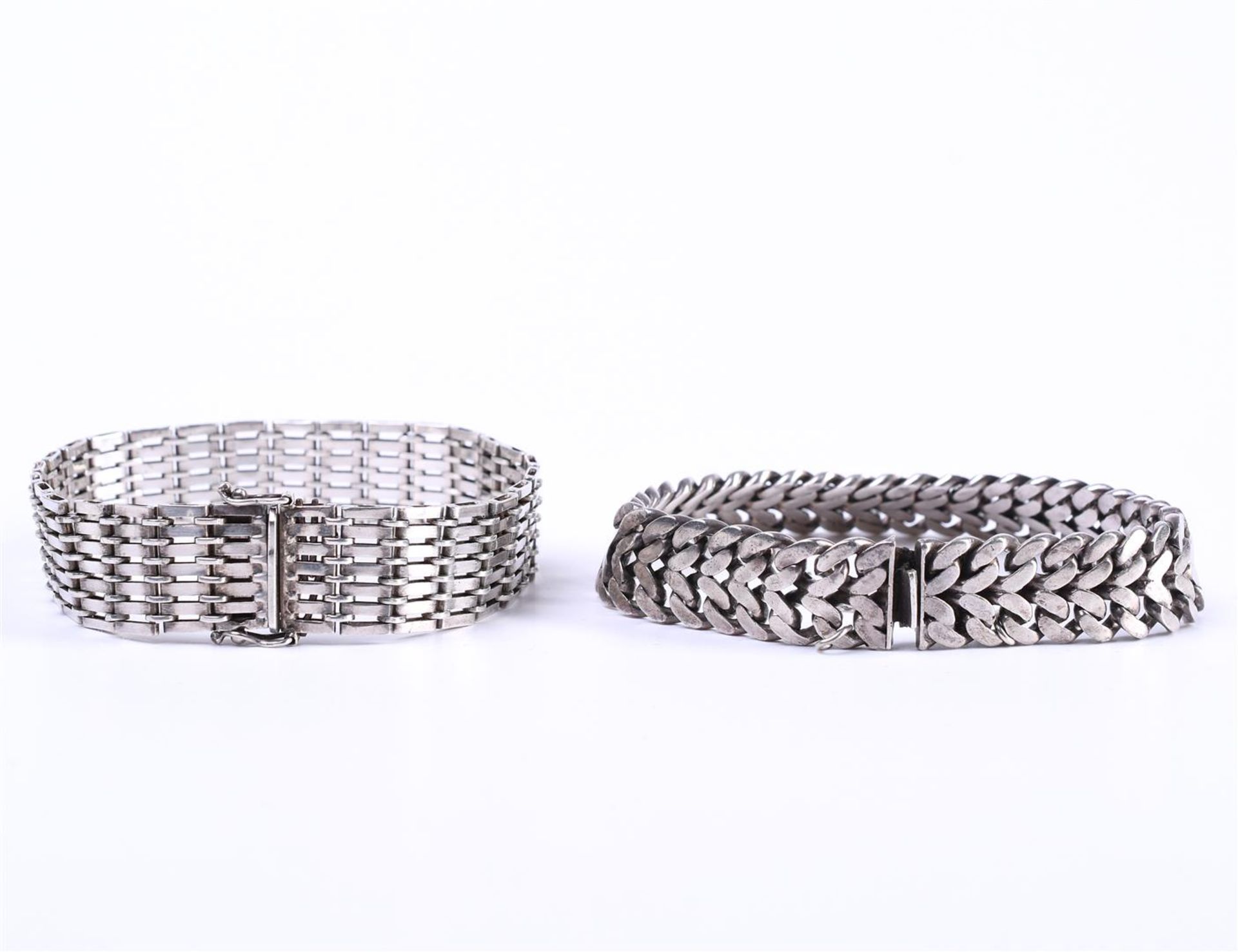 Two silver women's fantasy flat link bracelets, with a sliding clasp and safety chain and figure eig - Image 4 of 4