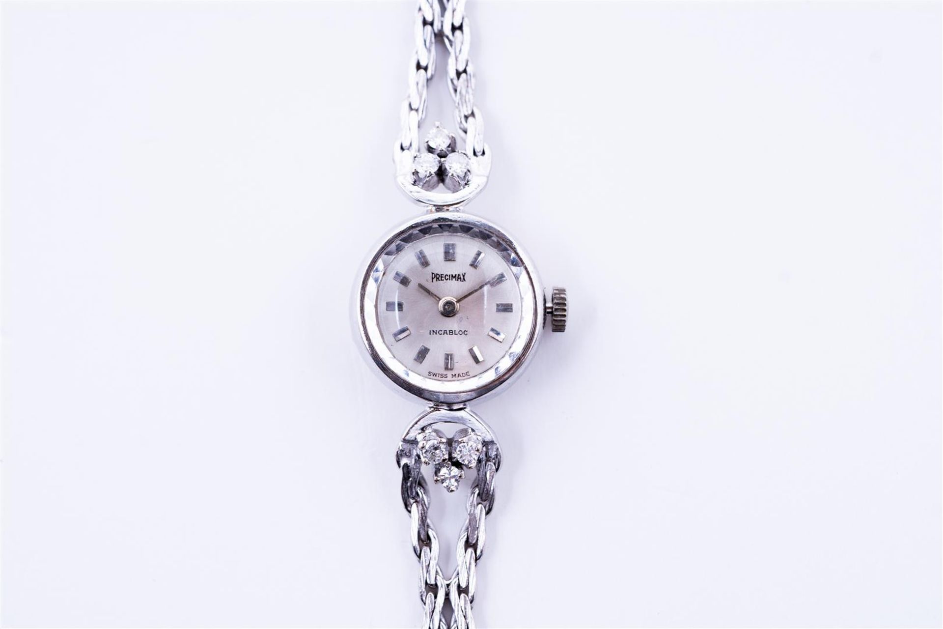 14kt white gold Precimax Incabloc ladies watch set with diamonds.
The watch has a beautiful white go - Bild 3 aus 4