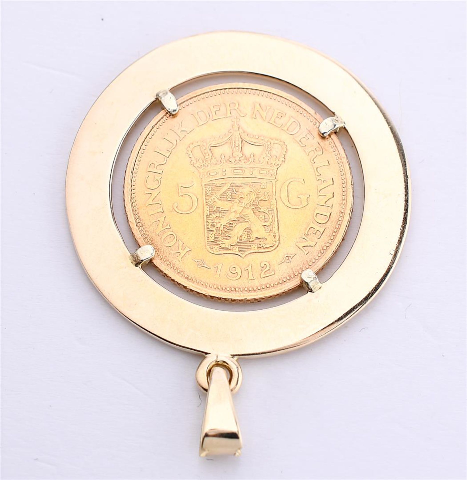 14kt + 22kt gold coin pendant with hammered finish and 5 guilder coin of Queen Wilhelmina (with updo - Bild 2 aus 2