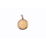 14kt yellow gold ducat from 1920 in pendant. The ducat is made of 22kt gold.
Weight: 4.8 grams
Dimen