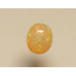 A yellow-orange Ethiopian opal 3 ct.
Dimensions: L 10.78 mm x W9 mm x D 5.4 mm.
Cut: Oval cabochon
C