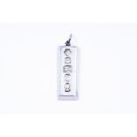 Silver silver bar Ingot pendant with British hallmarks.
Handmark 'Lion Passant' stands for sterling 