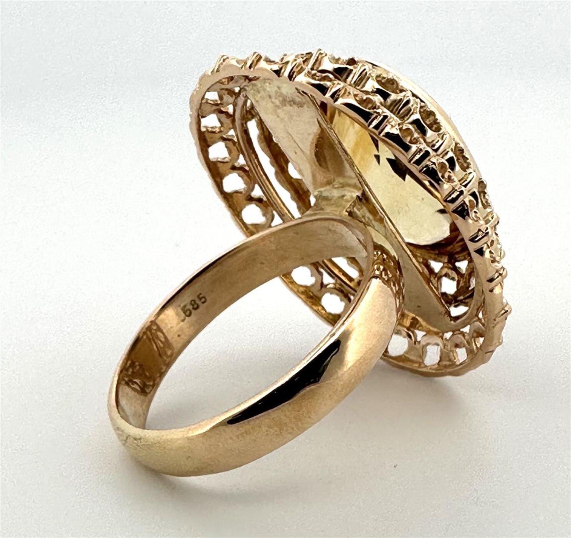 14kt yellow gold statement cocktail ring with citrine. 
The ring has a beautiful openwork double edg - Bild 4 aus 6