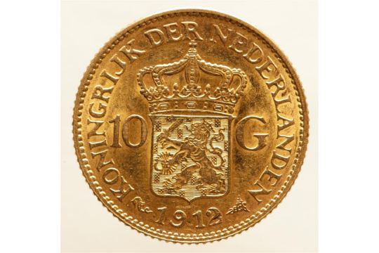 10 guilder gold Wilhelmina 1912. Beautiful. 6.72 grams, 900/1000. - Bild 1 aus 2