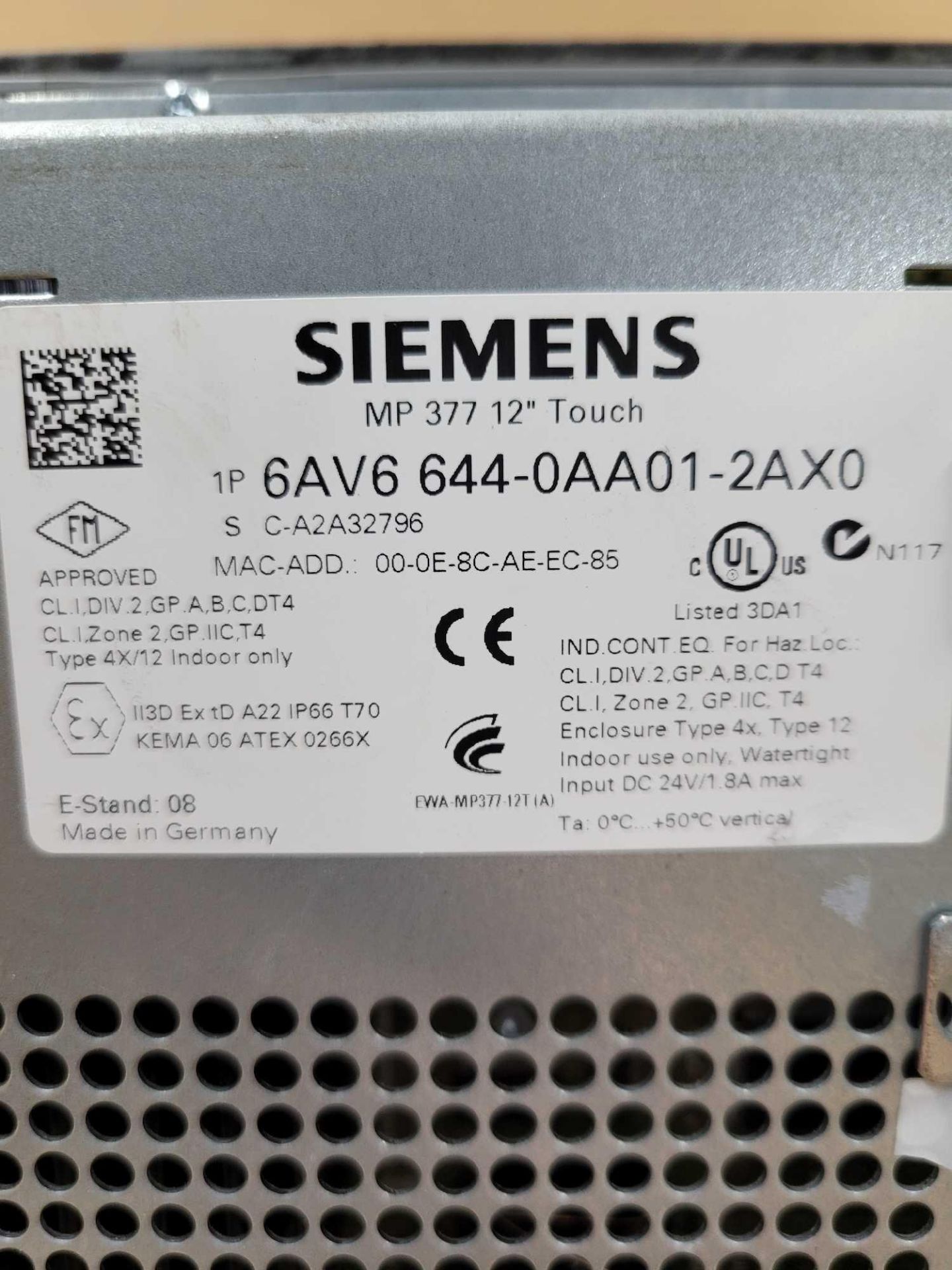 SIEMENS 6AV6644-0AA01-2AX0 / Simatic Multi Panel - Image 2 of 3