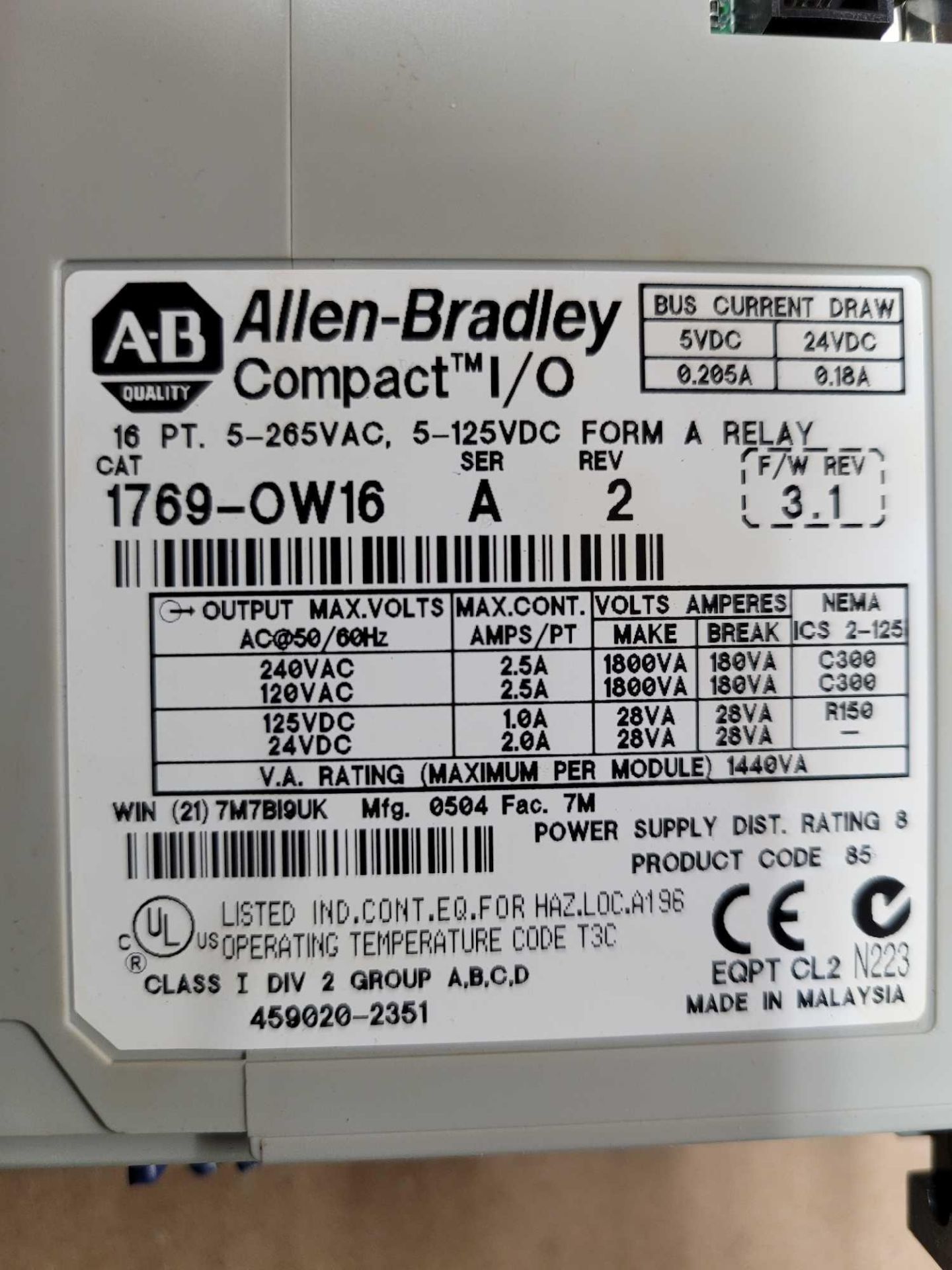 LOT OF 3 ALLEN BRADLEY 1769-OW16 / Output Module - Image 2 of 4