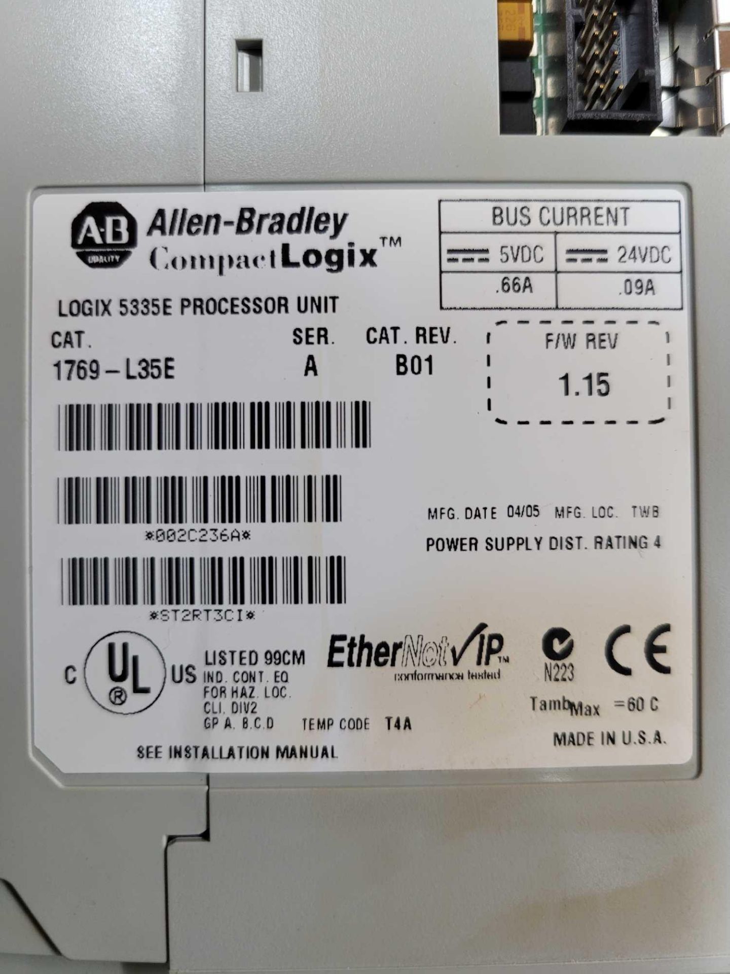 ALLEN BRADLEY 1769-L35E / CompactLogix Processor Module - Image 2 of 4