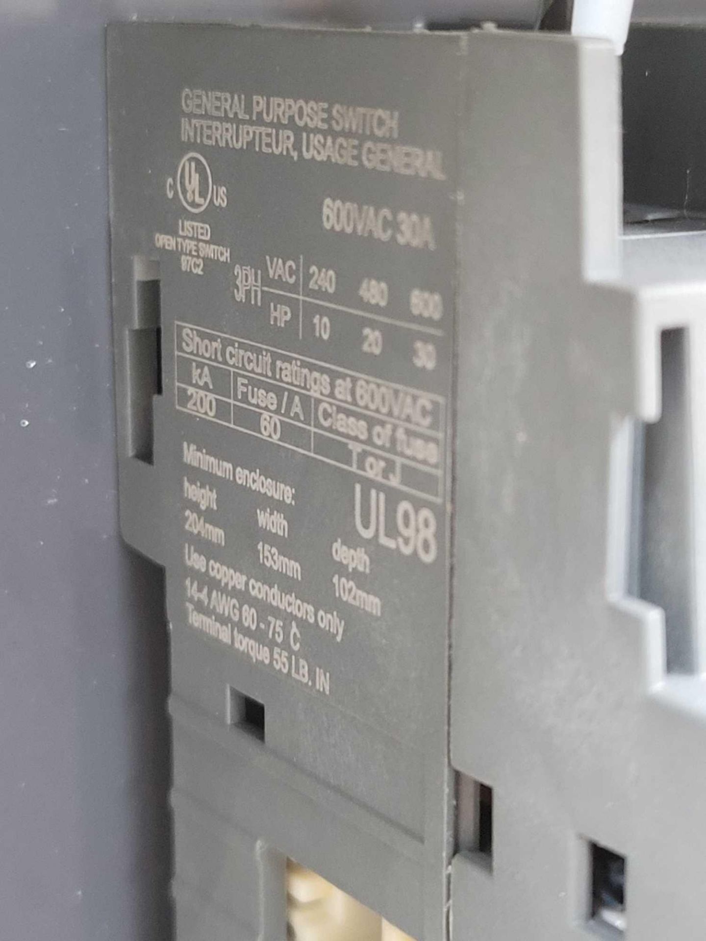 ABB OT30F3 / Disconnect Switch with Handle and Fibox Control Panel Enclosure - Image 5 of 7