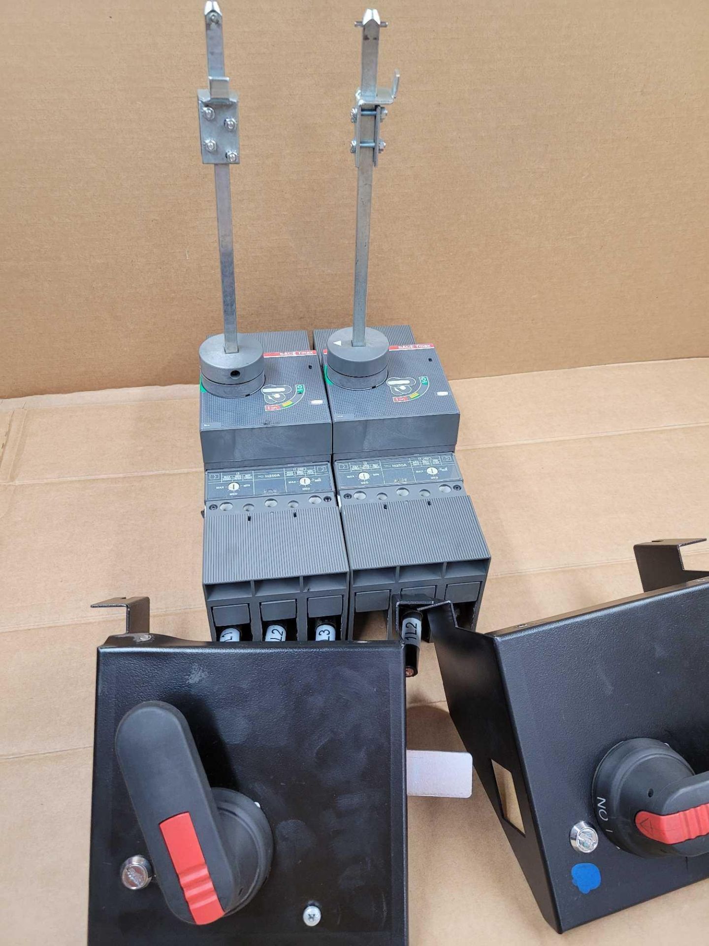 LOT OF 2 ABB T4L250 / Sace Tmax 250 Amp Circuit Breaker with Circuit Breaker Accesory and Handle Att