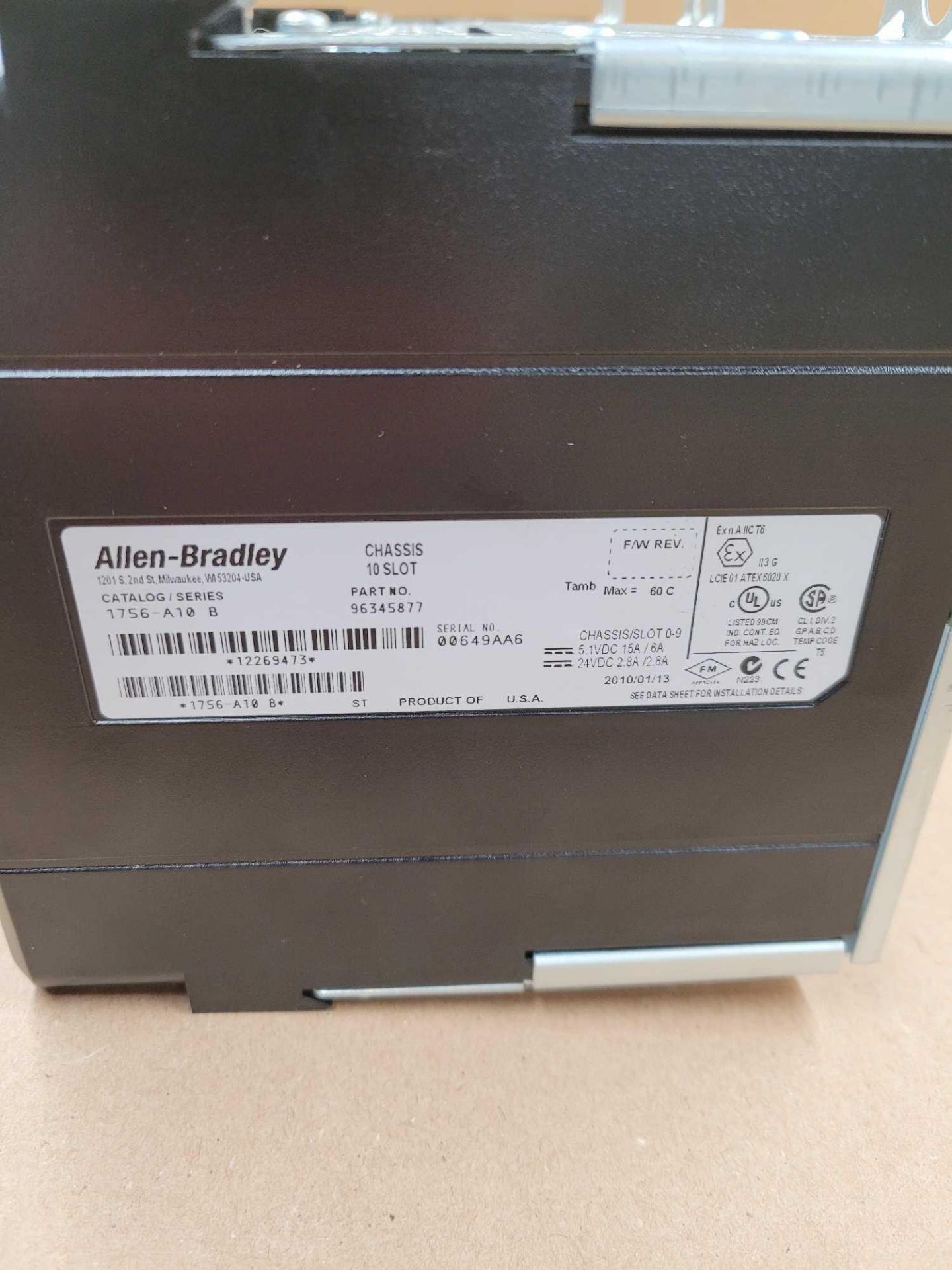 ALLEN BRADLEY 1756-PA75 with 1756-A10B   / Series A Power Supply with 10 Slot PLC Chassis  /  Lot We - Image 6 of 7