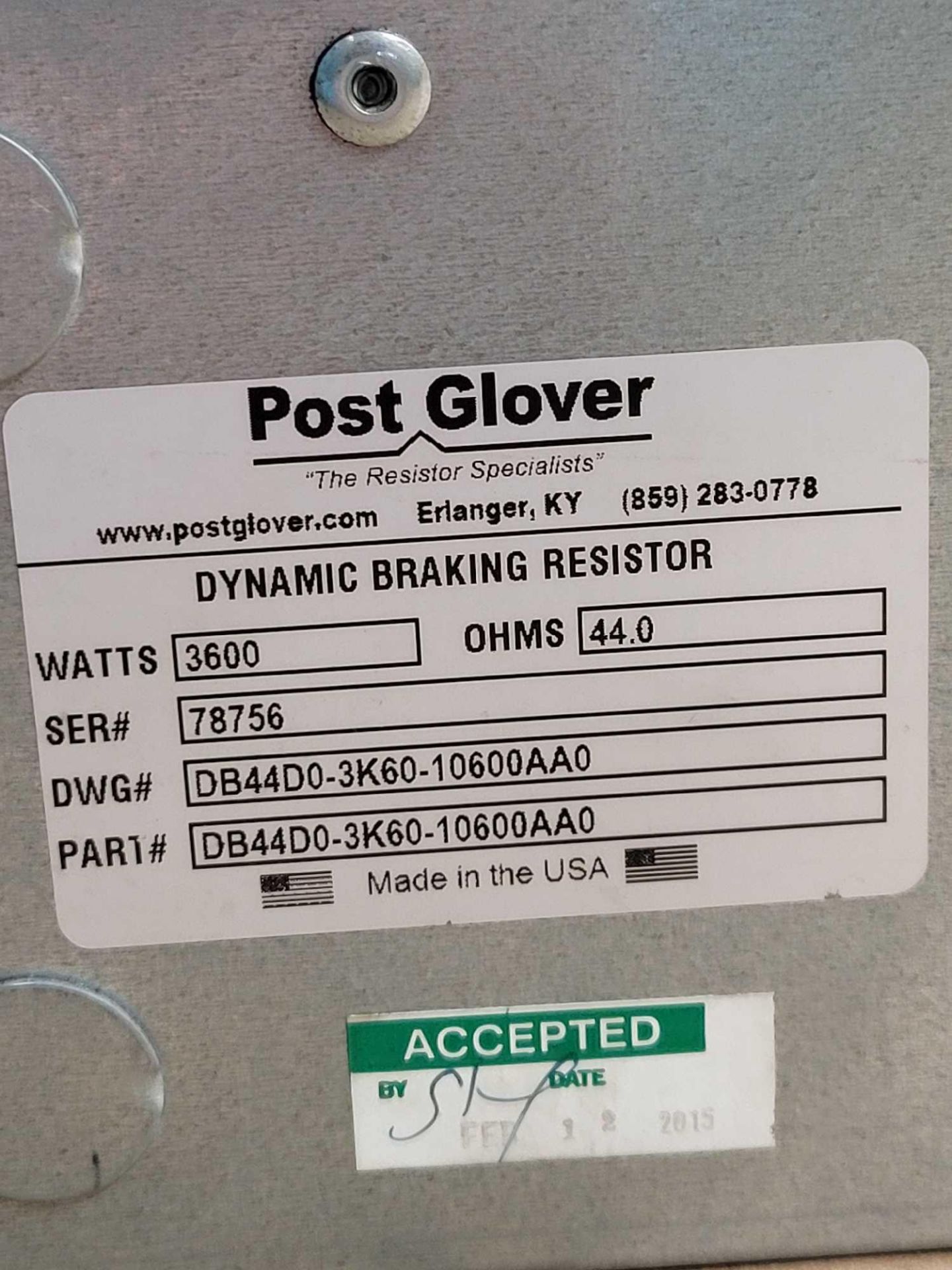 POST GLOVER DB44D0-3K60-10600AA0 / Dynamic Braking Resistor  /  Lot Weight: 28.0 lbs - Image 3 of 4