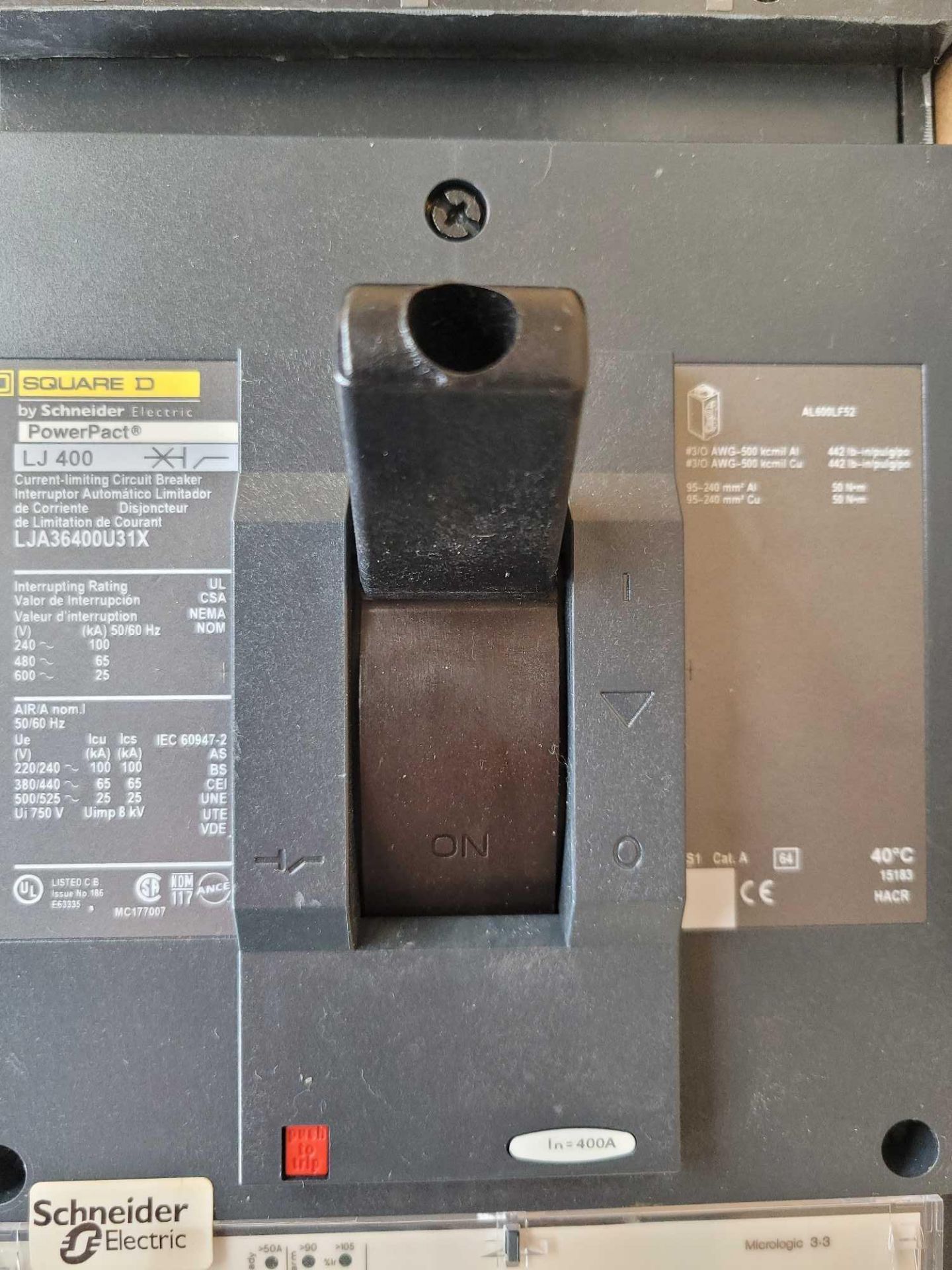 SQUARE D LJA36400U31X / 400 Amp Molded Case Circuit Breaker  /  Lot Weight: 16.4 lbs - Image 6 of 6