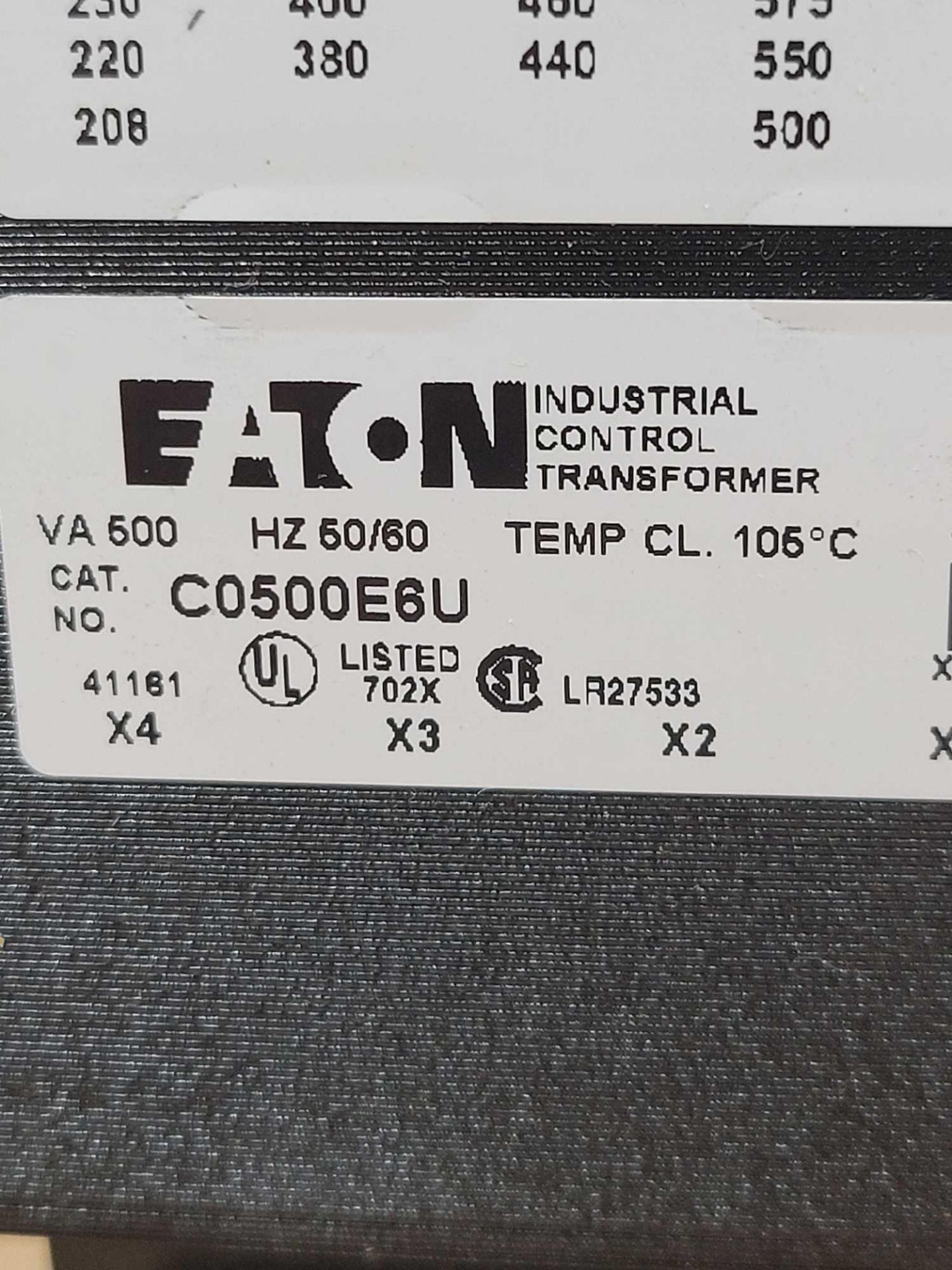 LOT OF 2 EATON C0500E6U / Industrial Control Transformer  /  Lot Weight: 49.0 lbs - Image 3 of 7