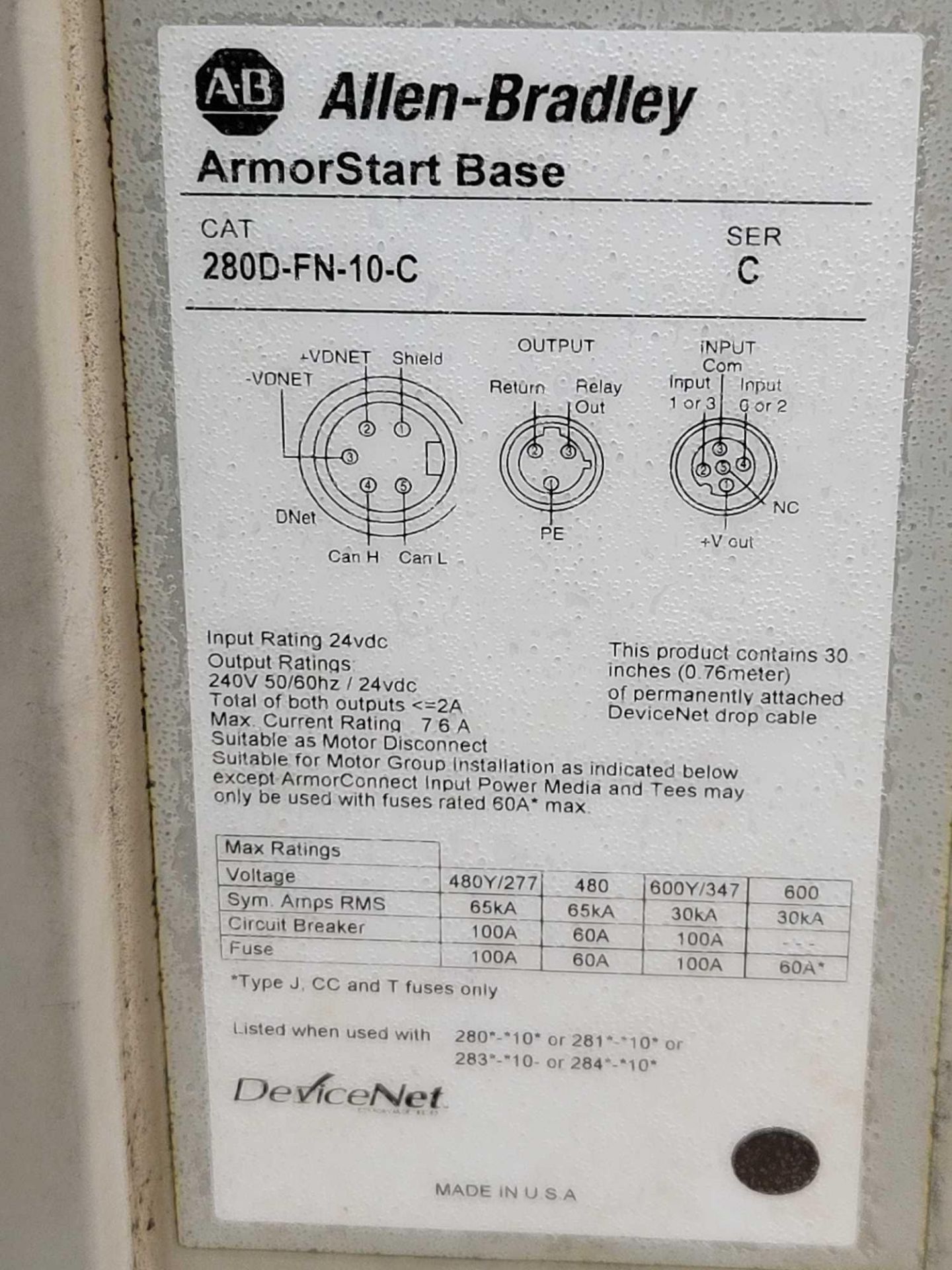 ALLEN BRADLEY 280D-FN-10-C with 280D-F12Z-10C-GRW-3-P1 / Series C ArmorStart Base with Series C Armo - Image 7 of 10