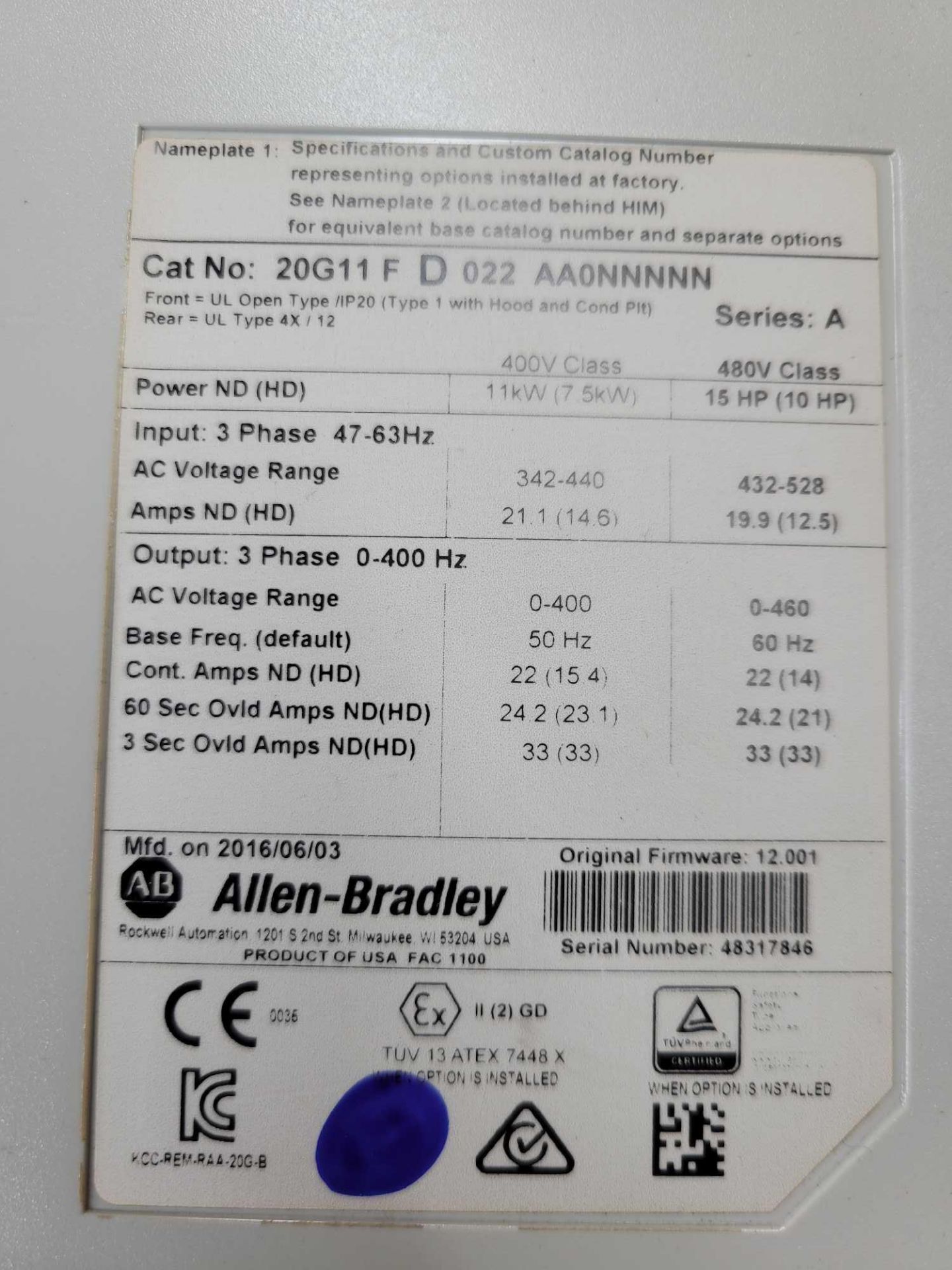 ALLEN BRADLEY 20G11FD022AA0NNNNN / Series A Powerflex 755 AC Drive  /  Lot Weight: 17.0 lbs - Image 6 of 8