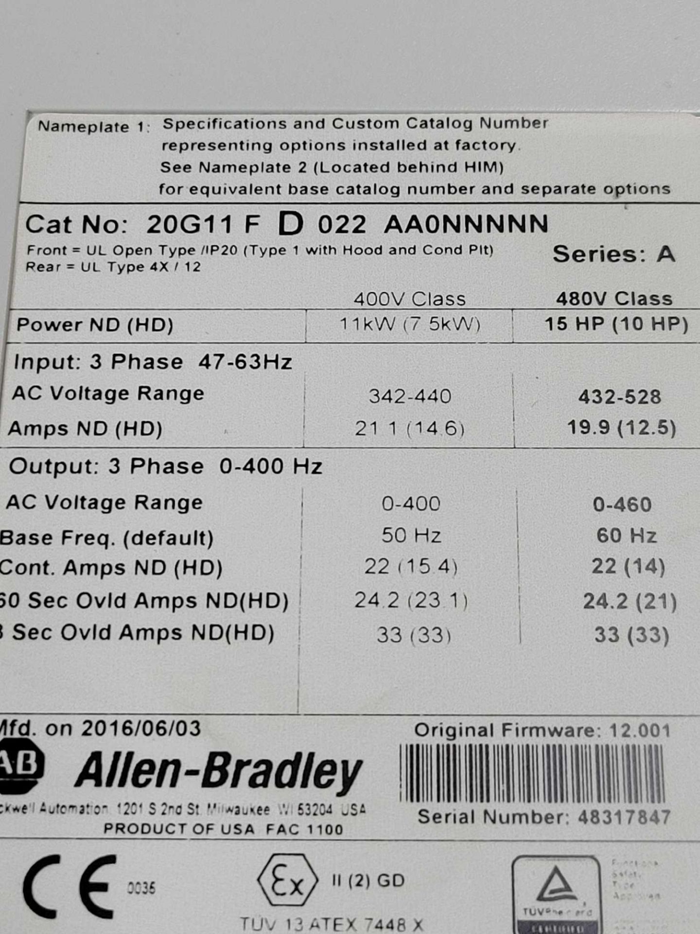 ALLEN BRADLEY 20G11FD022AA0NNNNN / Series A Powerflex 755 AC Drive  /  Lot Weight: 16.8 lbs - Image 7 of 7