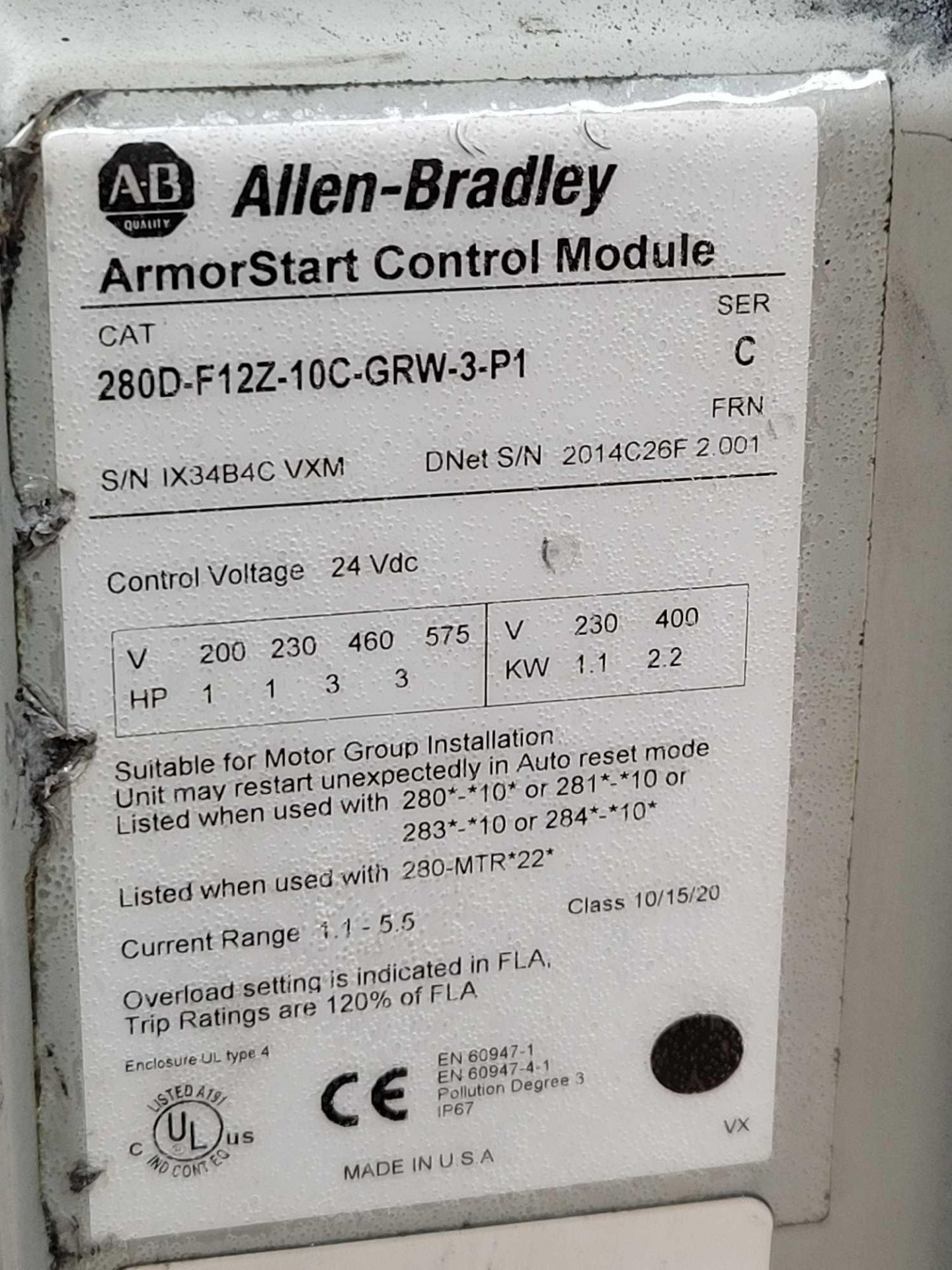 ALLEN BRADLEY 280D-FN-10-C with 280D-F12Z-10C-GRW-3-P1 / Series C ArmorStart Base with Series C Armo - Image 9 of 10