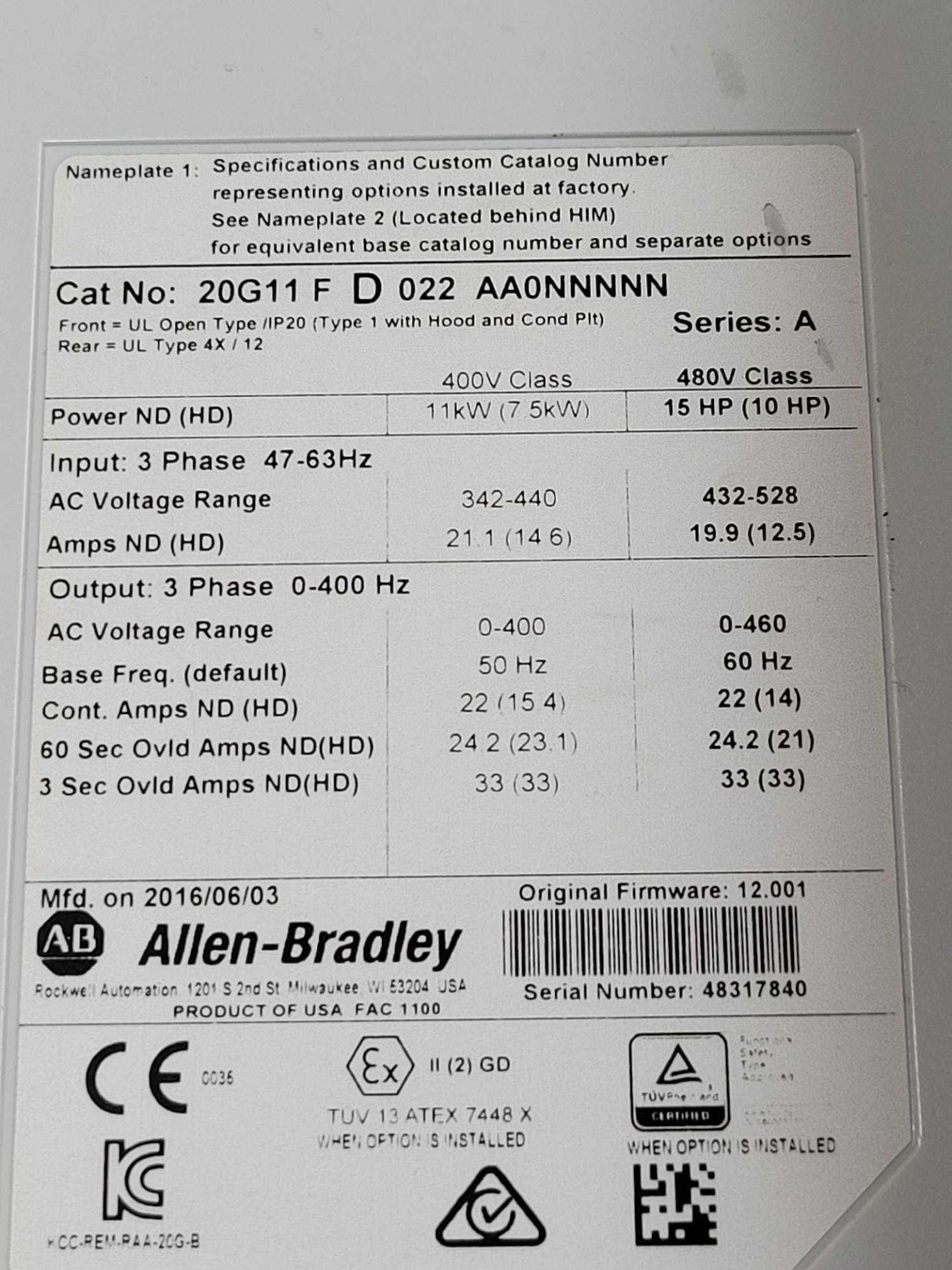 ALLEN BRADLEY 20G11FD022AA0NNNNN / Series A Powerflex 755 AC Drive  /  Lot Weight: 17.0 lbs - Image 4 of 5
