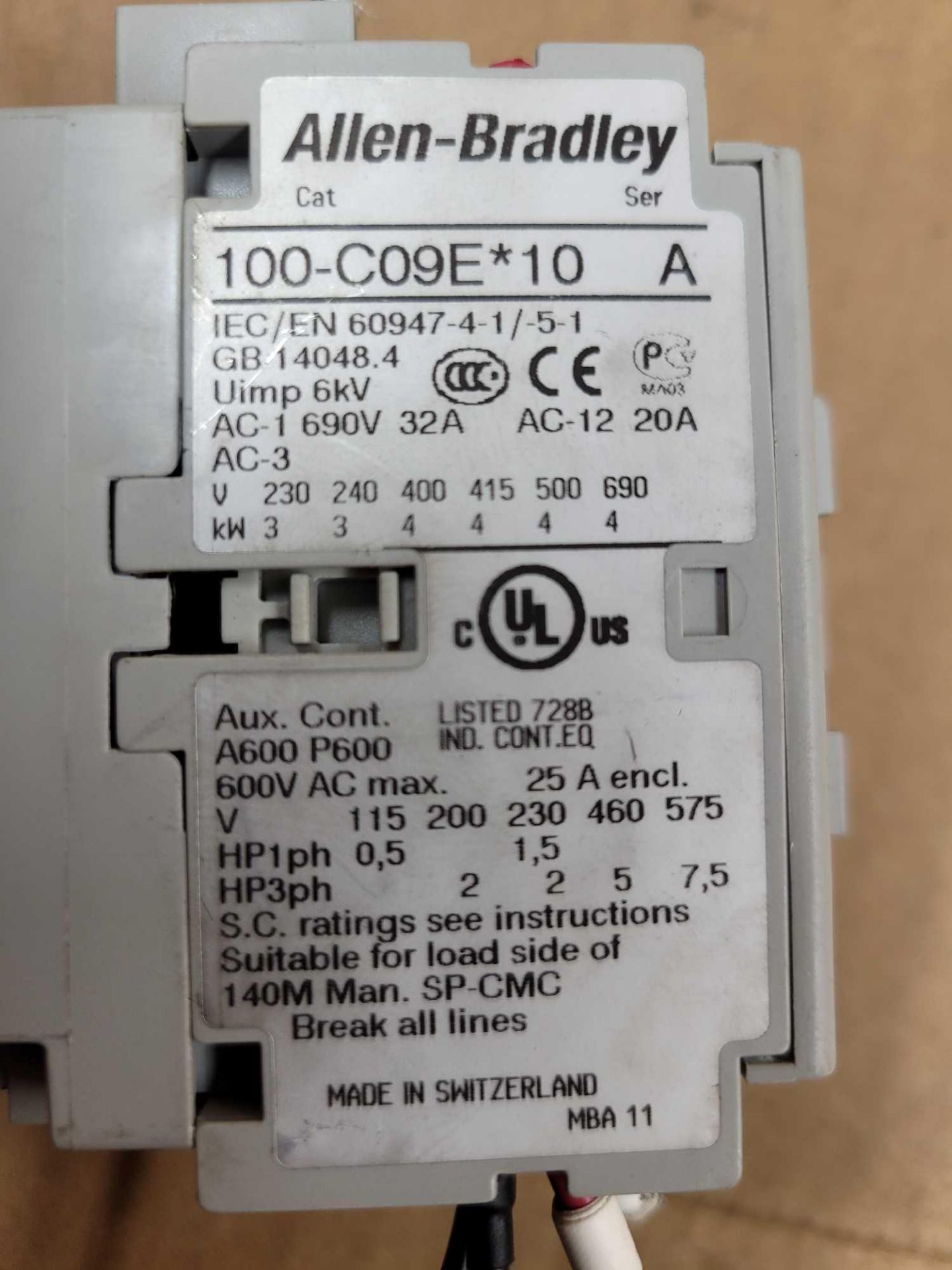 LOT OF 6 ALLEN BRADLEY 100-C09E*10 / Series A Contactor  /  Lot Weight: 5.2 lbs - Image 2 of 8