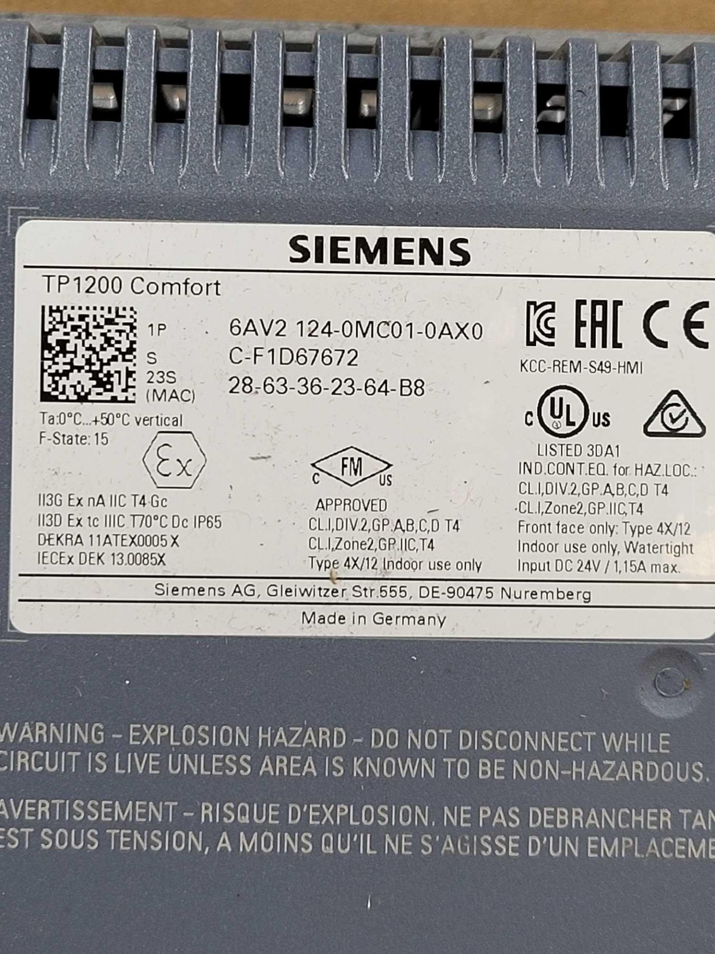 SIEMENS 6AV2124-0MC01-0AX0 / Simatic HMI Operator Interface  /  Lot Weight: 6.4 lbs - Image 3 of 4