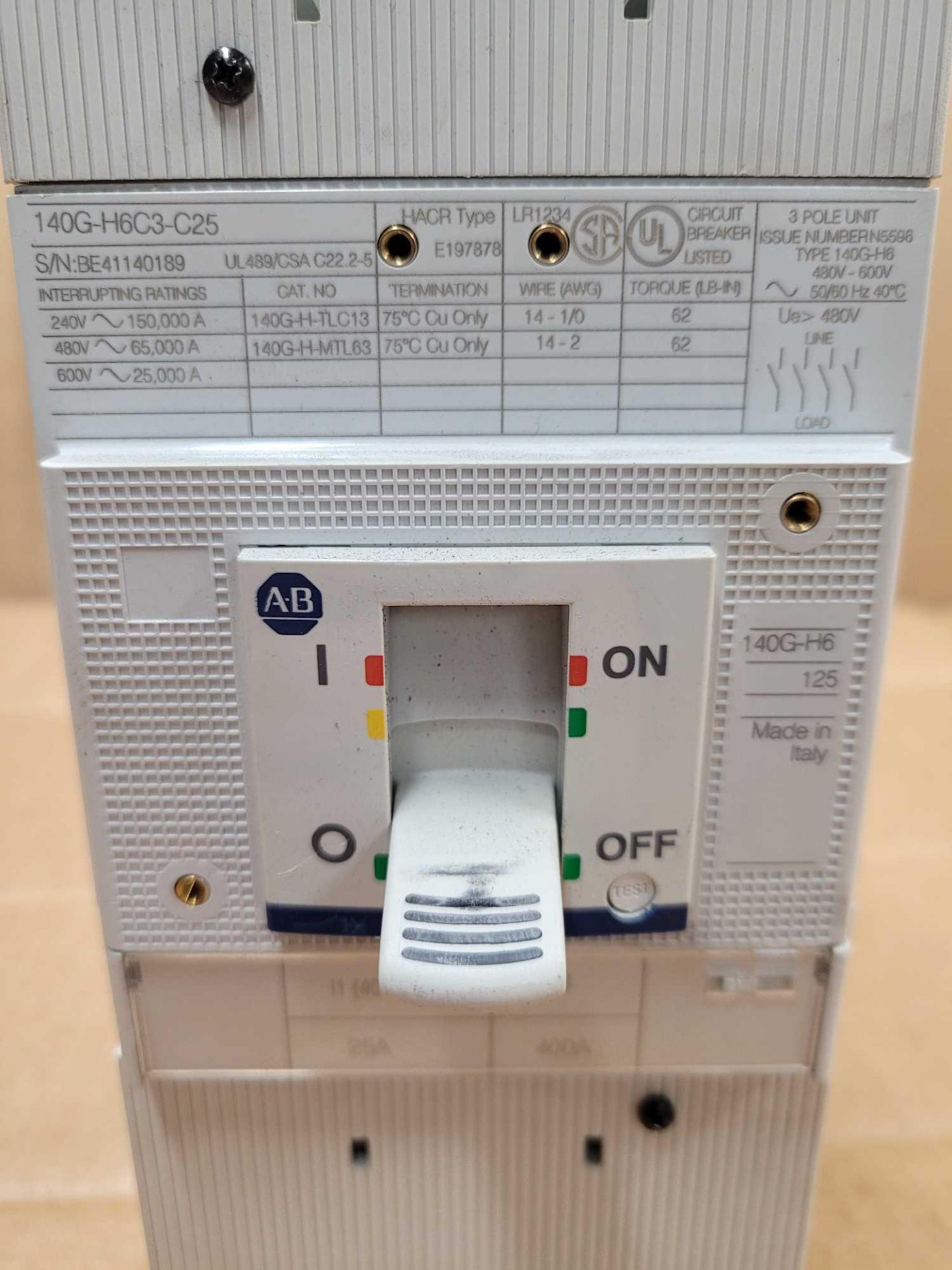 LOT OF 2 ALLEN BRADLEY 140G-H6C3-C25-FB / Series A 25 Amp Circuit Breaker  /  Lot Weight: 8.8 lbs - Image 5 of 6