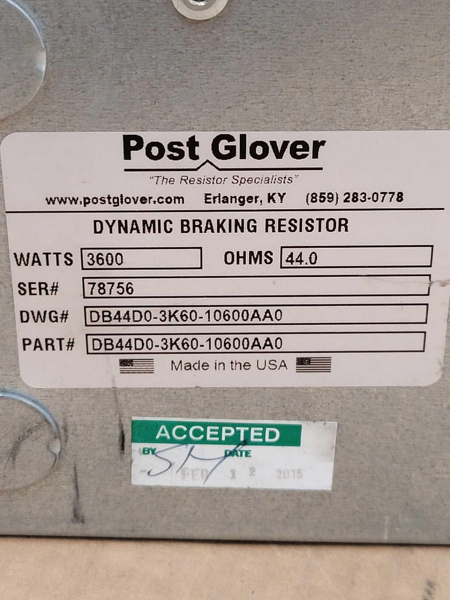 POST GLOVER DB44D0-3K60-10600AA0 / Dynamic Braking Resistor  /  Lot Weight: 28.0 lbs - Image 2 of 4