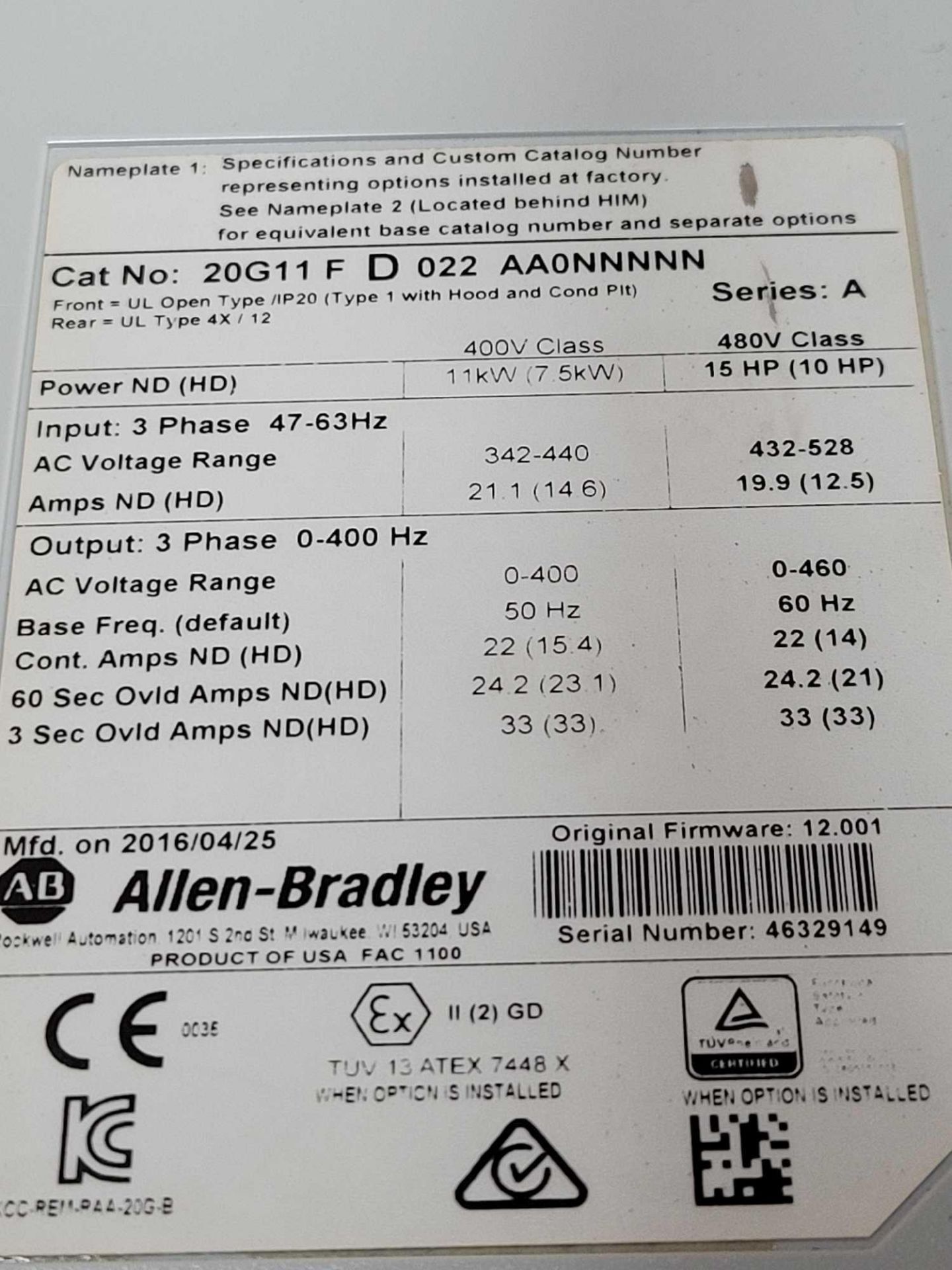 ALLEN BRADLEY 20G11FD022AA0NNNNN / Series A Powerflex 755 AC Drive  /  Lot Weight: 17.0 lbs - Image 5 of 6