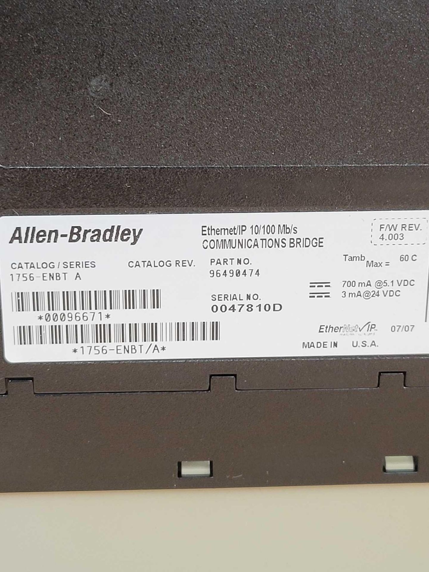 ALLEN BRADLEY 1756-ENBT / Series A Ethernet/IP 10/100 Mb/s Communication Bridge  /  Lot Weight: 0.6 - Image 6 of 8