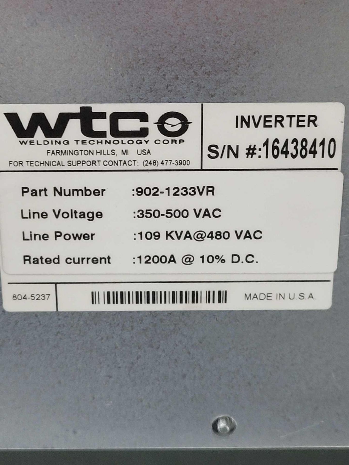 WTC 905-1233VR / Gen 6 MFDC Inverter  /  Lot Weight: 110 lbs - Image 3 of 8