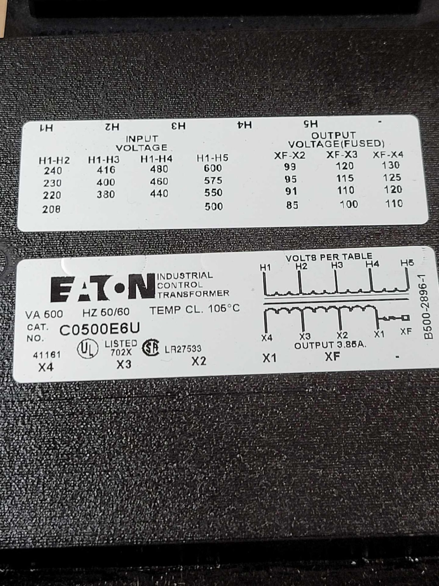 LOT OF 2 EATON C0500E6U / Industrial Control Transformer  /  Lot Weight: 49.0 lbs - Image 2 of 4