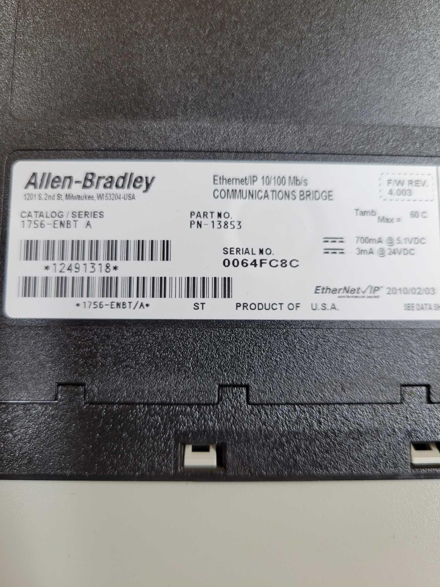 ALLEN BRADLEY 1756-ENBT   / Series A Ethernet/IP Communication Bridge Module  /  Lot Weight: 0.4 lbs - Image 2 of 6