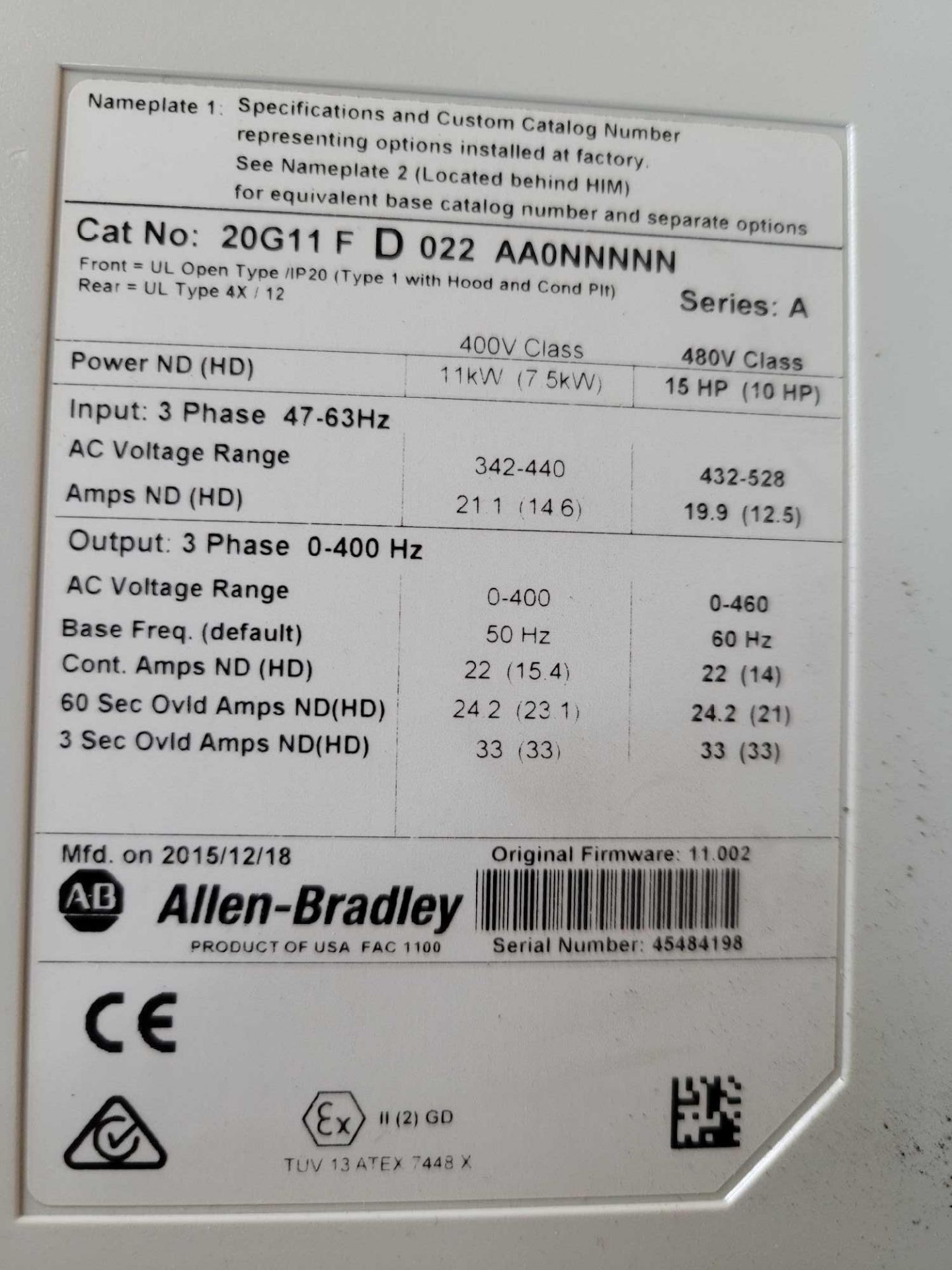 ALLEN BRADLEY 20G11FD022AA0NNNNN / Series A Powerflex 755 AC Drive  /  Lot Weight: 16.8 lbs - Image 5 of 6