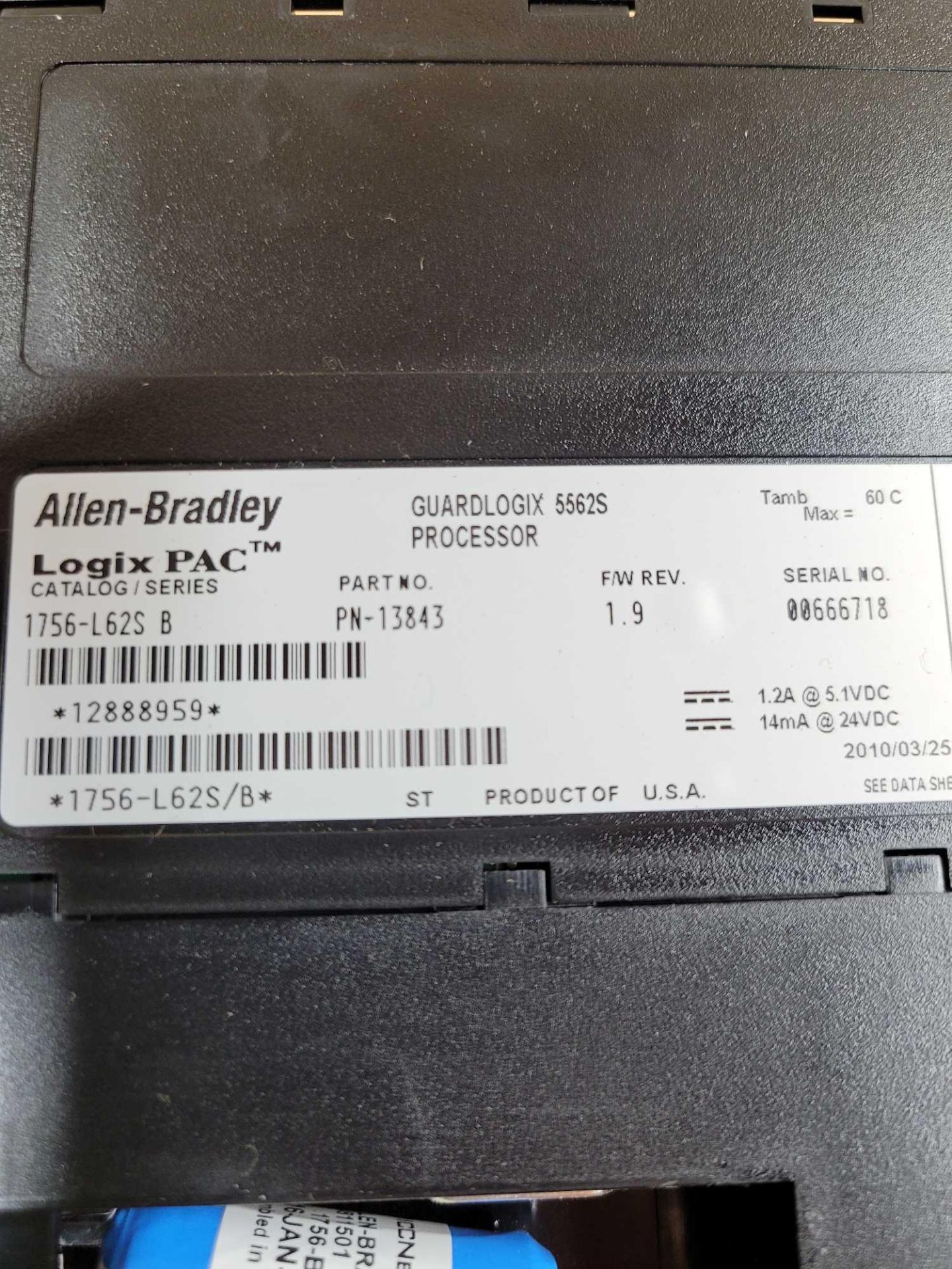 ALLEN BRADLEY 1756-L62S / Series B GuardLogix 5562S Processor Module  /  Lot Weight: 0.8 lbs - Image 3 of 7