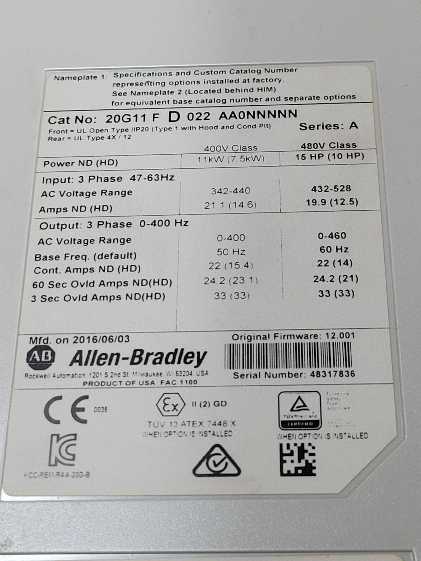 ALLEN BRADLEY 20G11FD022AA0NNNNN / Series A Powerflex 755 AC Drive  /  Lot Weight: 17.0 lbs - Image 8 of 8