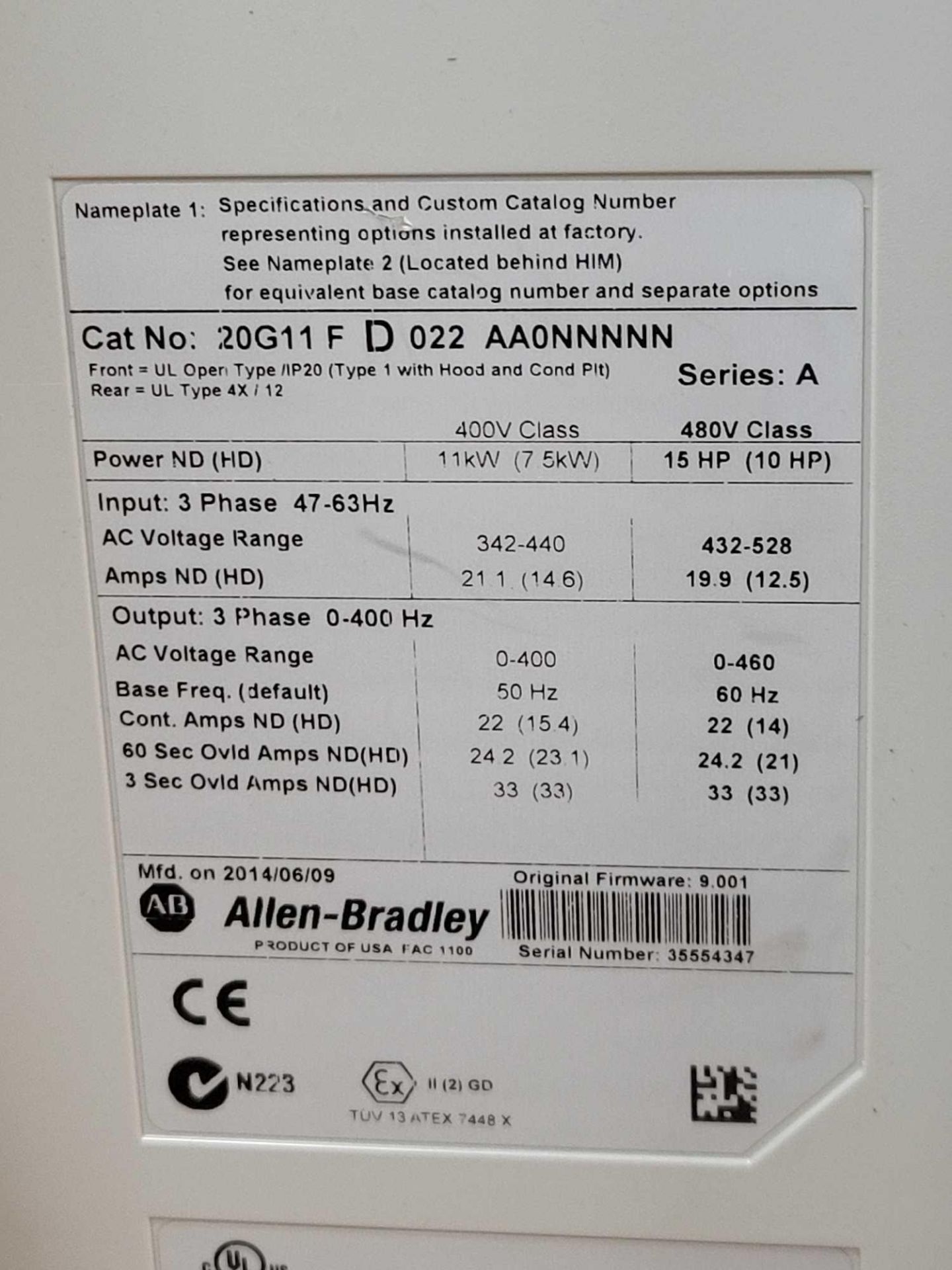 ALLEN BRADLEY 20G11FD022AA0NNNNN / Series A Powerflex 755 AC Drive  /  Lot Weight: 16.4 lbs - Image 2 of 6