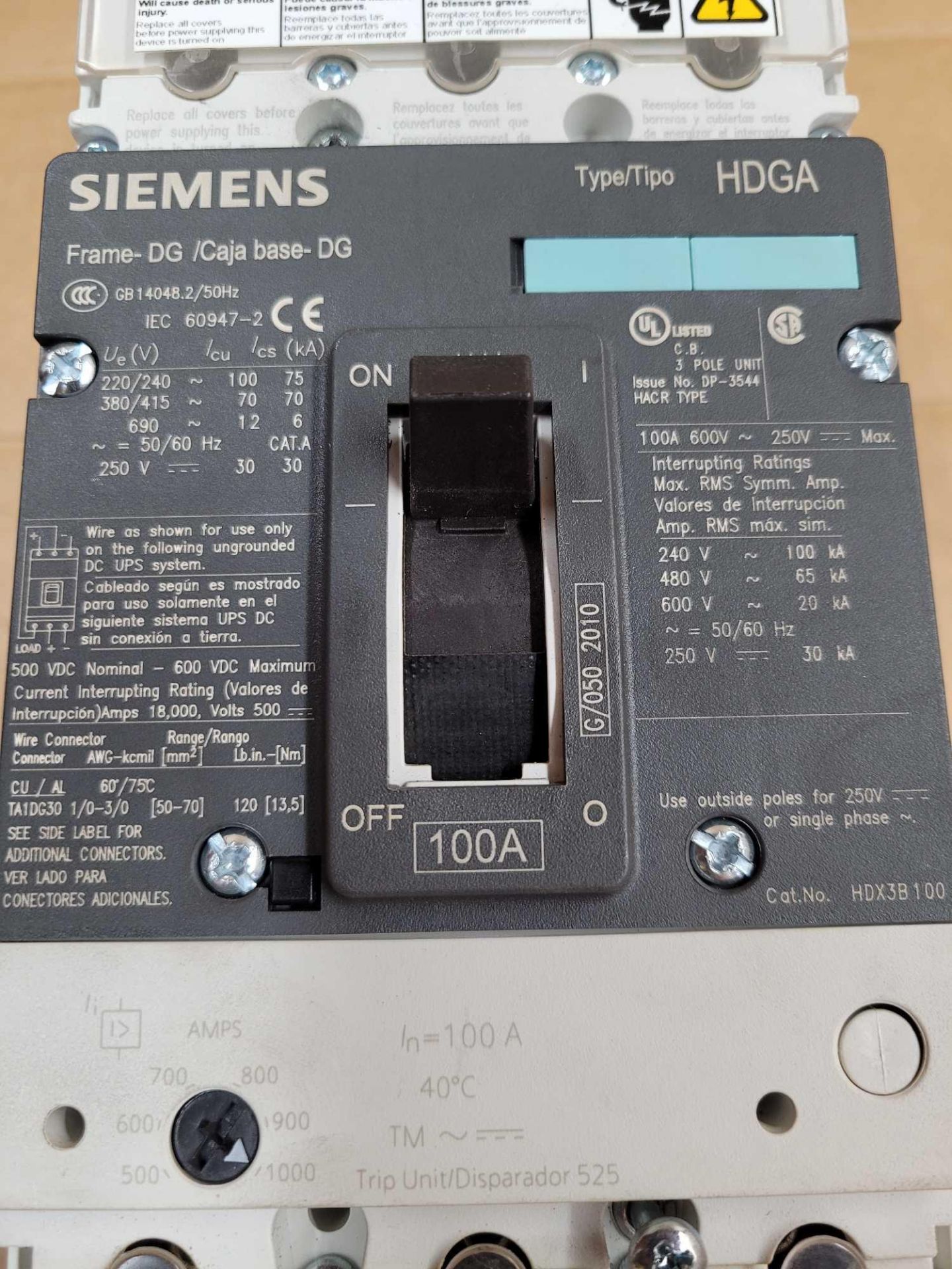 LOT OF 2 SIEMENS HDX3B100 / 100 Amp Circuit Breaker  /  Lot Weight: 9.6 lbs - Image 2 of 7