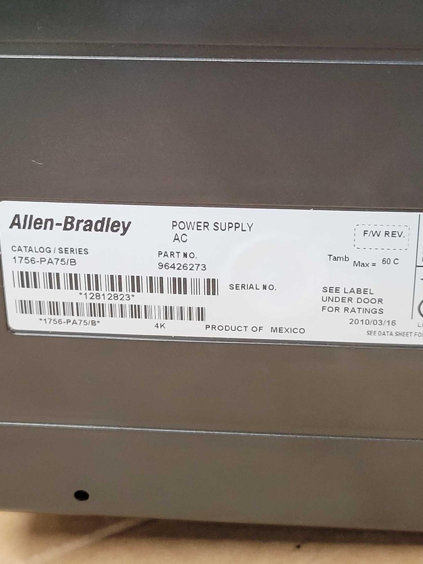 ALLEN BRADLEY 1756-PA75 with 1756-A10 / Series B ControlLogix Power Supply with Series B 10 Slot PLC - Image 3 of 8