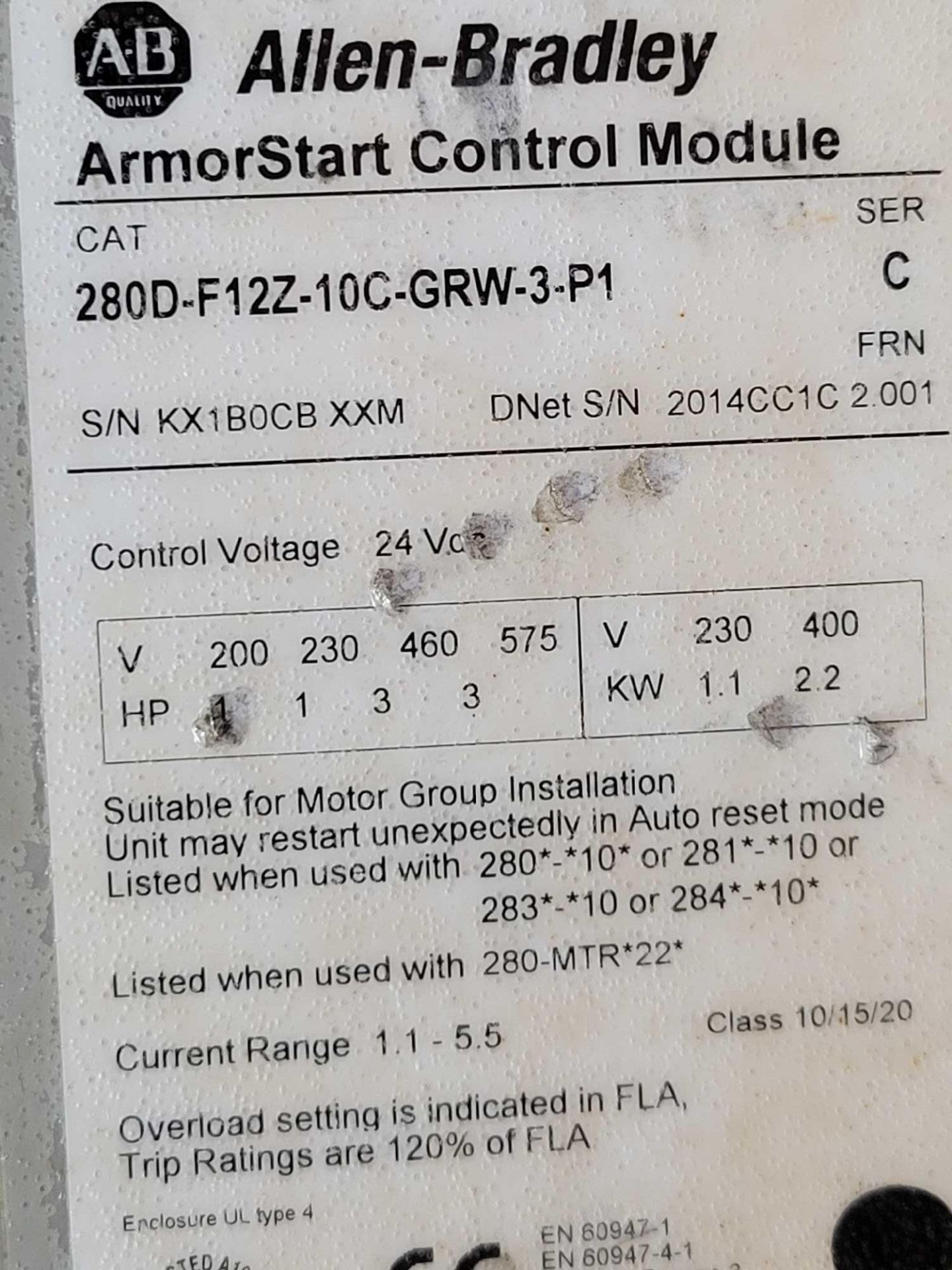 ALLEN BRADLEY 280D-F12Z-10C-GRW-3-P1 with 280D-FN-10-C / Series C ArmorStart Control Module with Ser - Image 8 of 8