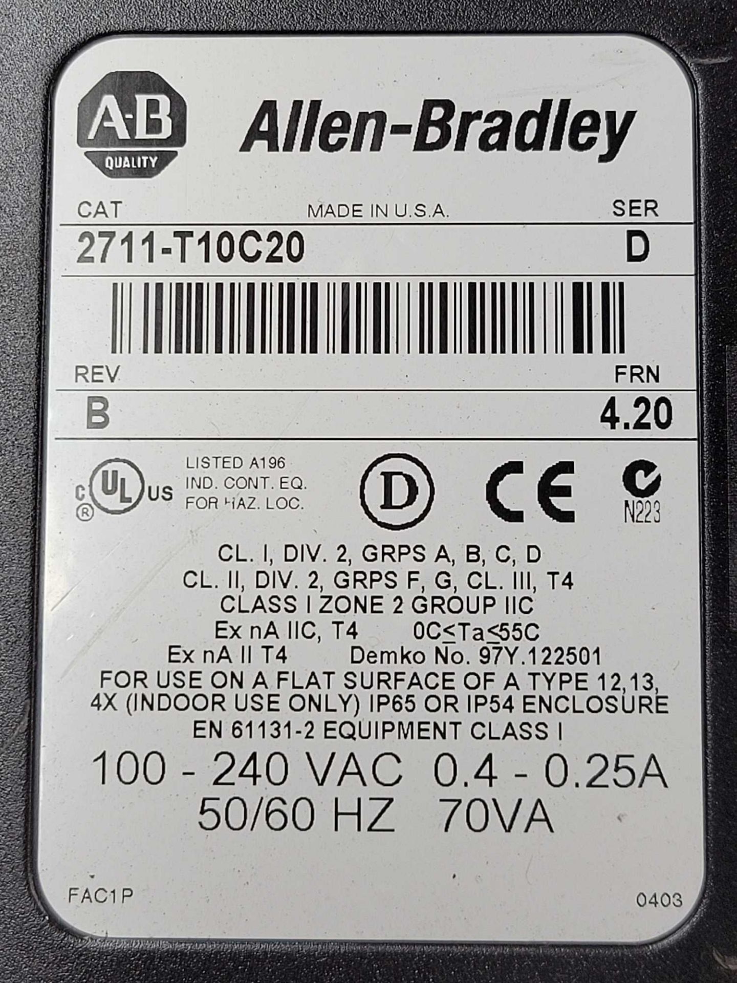 ALLEN BRADLEY 2711-T10C20 / Series D PanelView1000 Operator Interface  /  Lot Weight: 6.4 lbs - Image 3 of 7