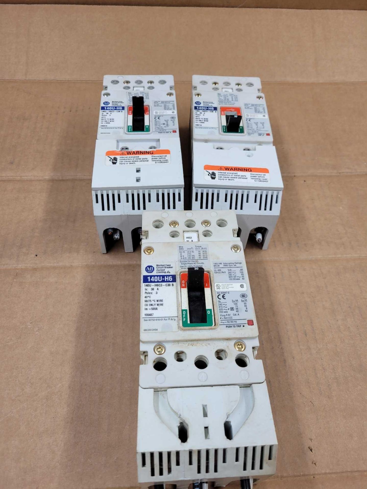 LOT OF 3 ALLEN BRADLEY 140U-H6C3-C30B / 30 Amp Circuit Breaker  /  Lot Weight: 7.8 lbs