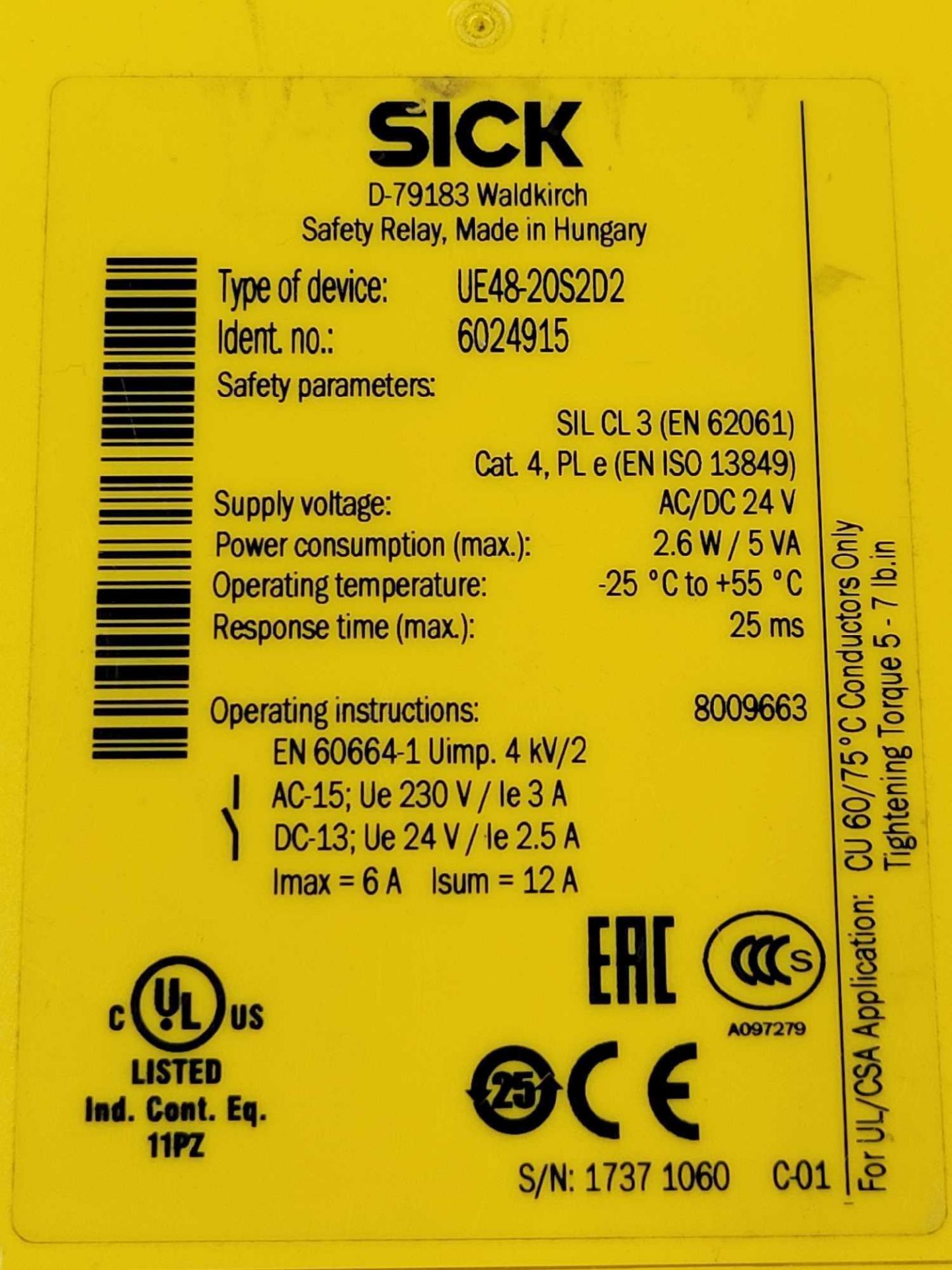 LOT OF 4 SICK UE48-20S2D2 / Safety Relay  /  Lot Weight: 1.8 lbs - Image 8 of 9