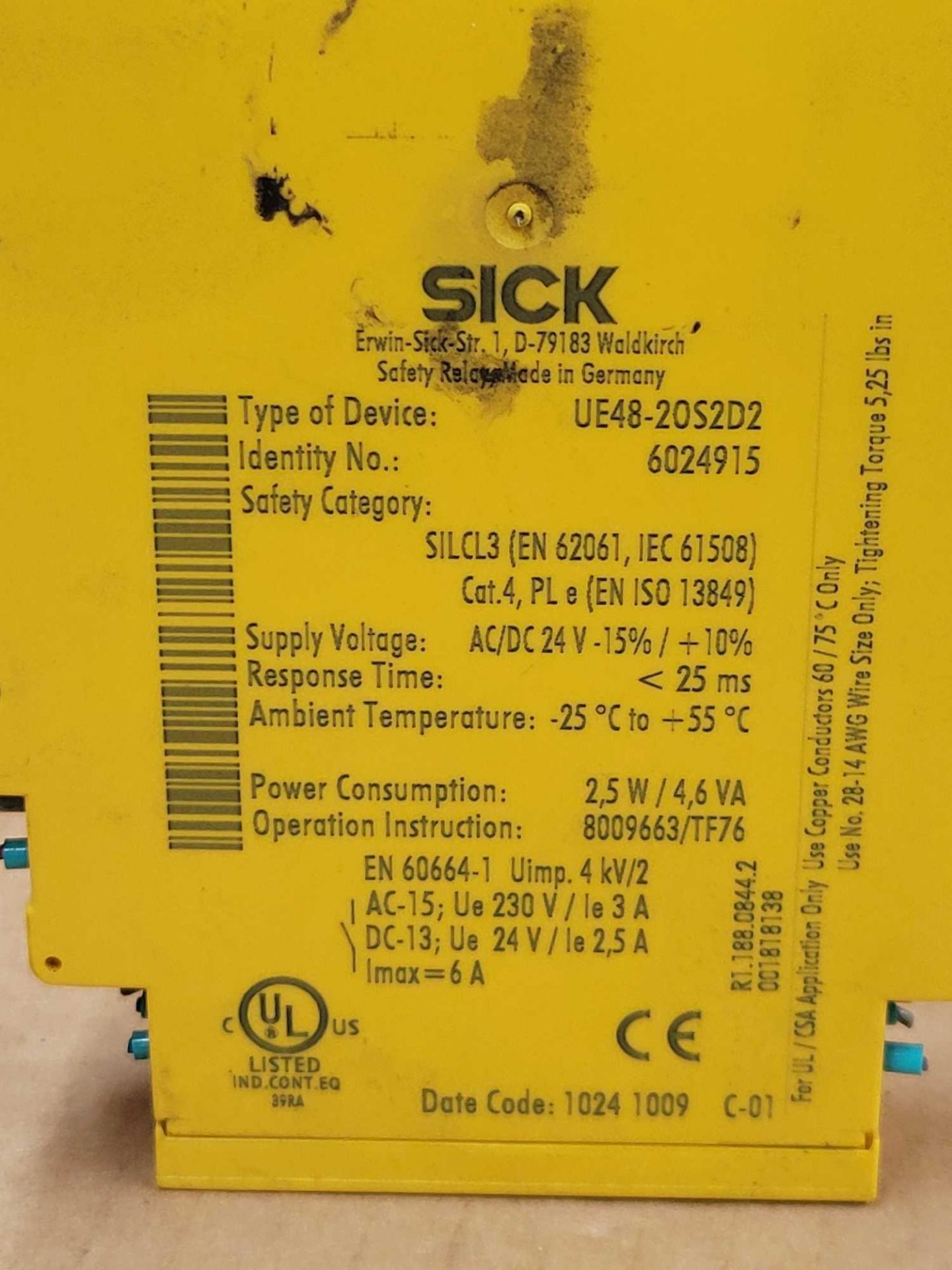 LOT OF 5 SICK UE48-20S2D2 / Safety Relay  /  Lot Weight: 2.4 lbs - Image 6 of 7